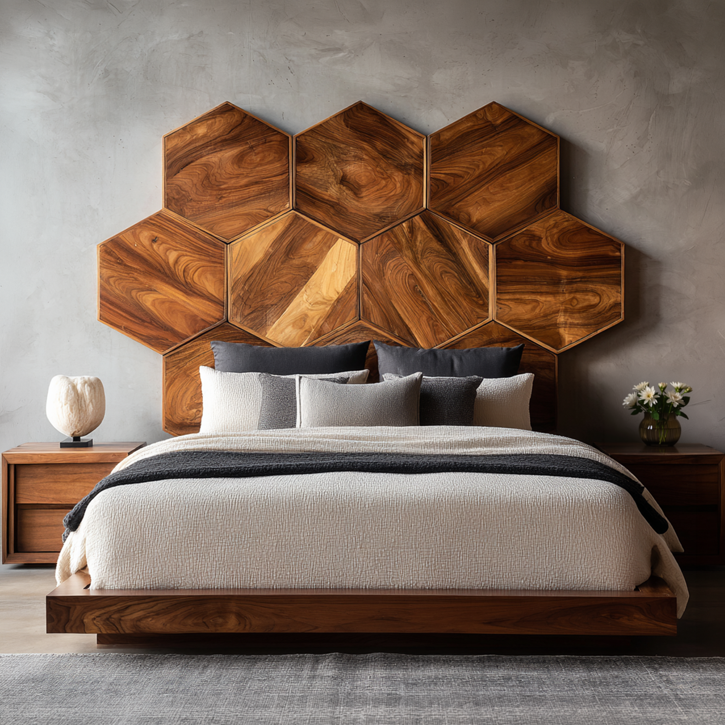 Geometric Hexagon Wood Headboard For Contemporary Bedroom Interior SILDTTRHB003
