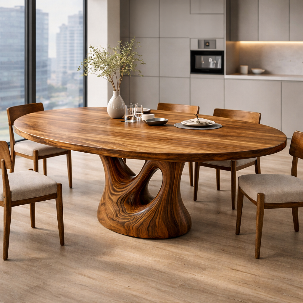 Farmhouse Wooden Dining Table With Sculptural Base For Dining Room RTTHTTDN035