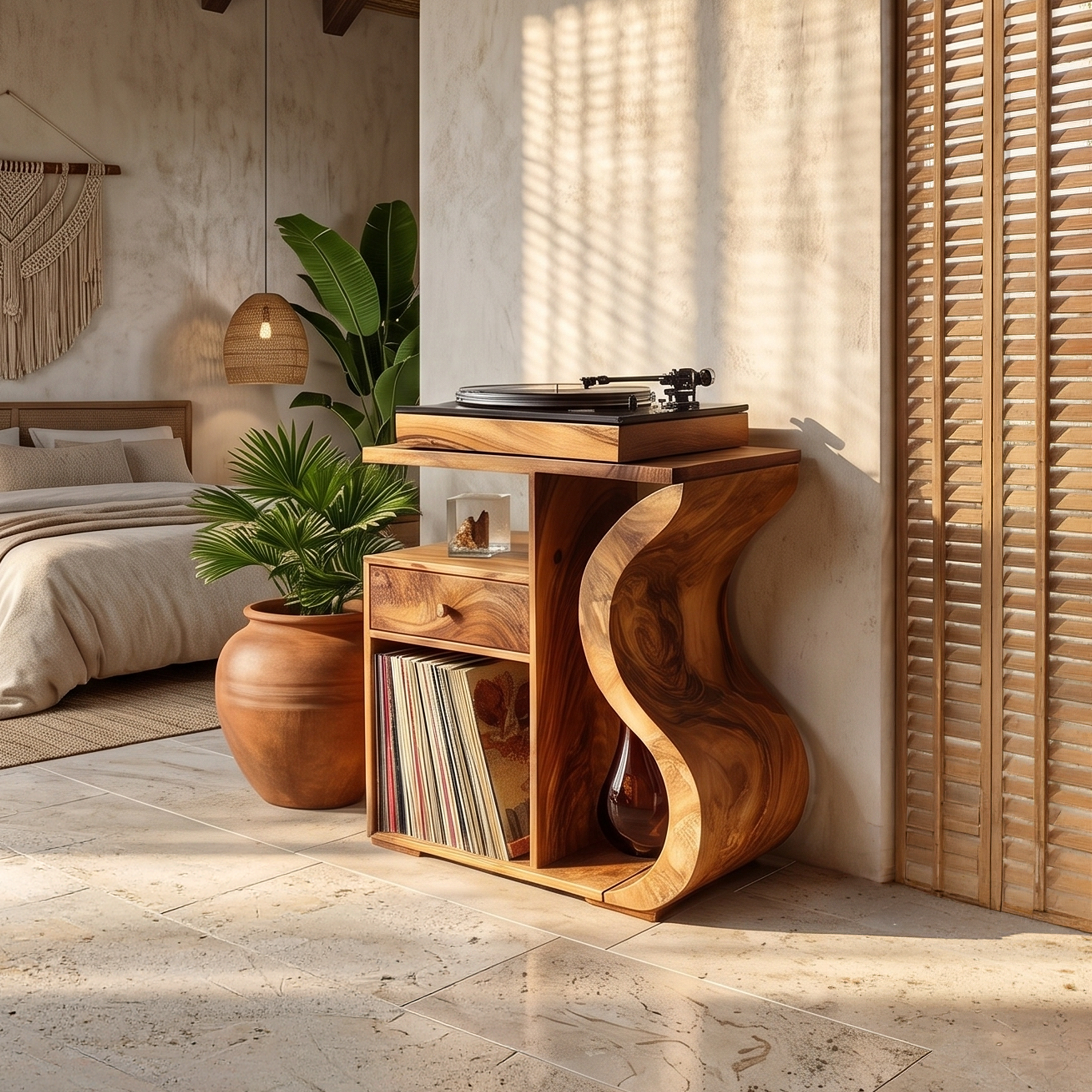 Organic Wave Vinyl Record Cabinet Boho Retreat SILDTTRRPT040