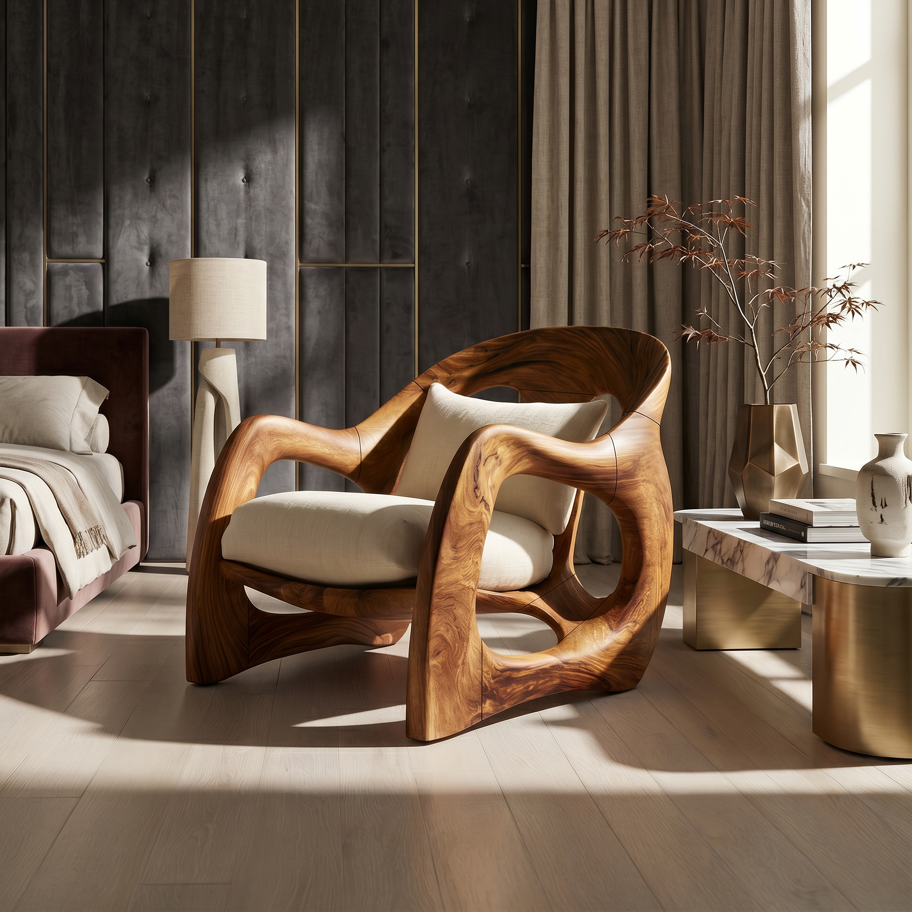 Handcrafted Organic Wood Armchair for Cozy Minimalist Living SILDTTRCHR025