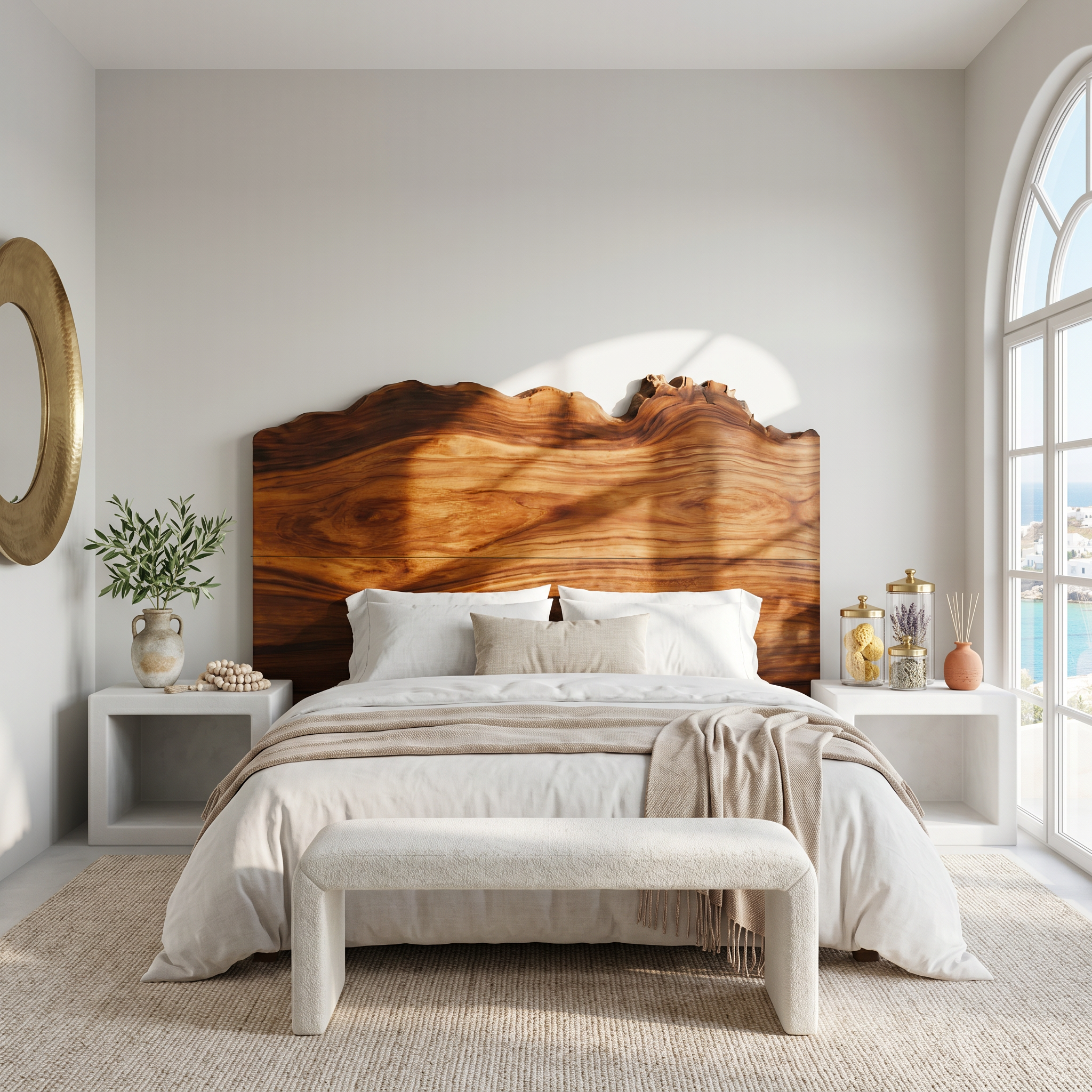 Organic Natural Edge Headboard Wooden Bed Headboard For Bedroom SINLSAHB062