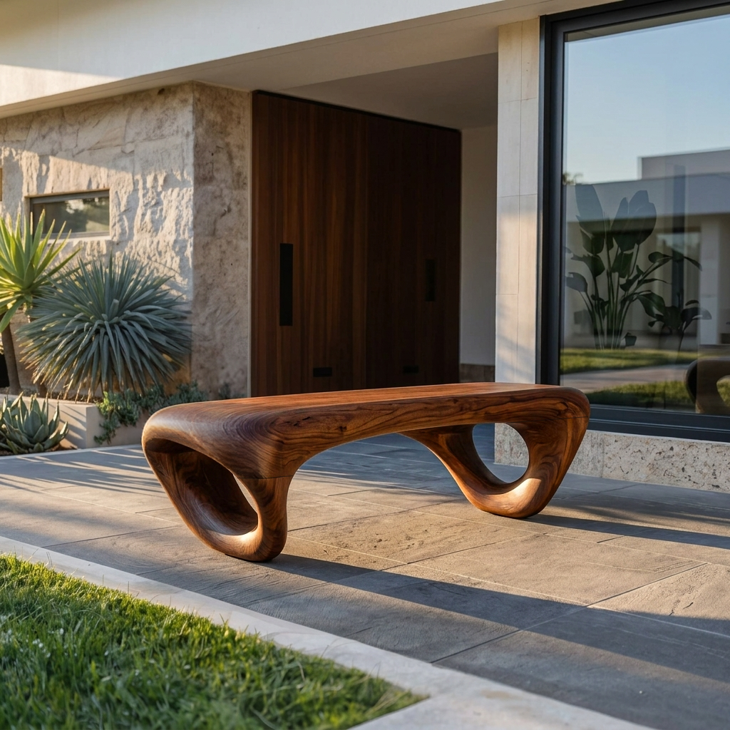 Modern Sculptural Outdoor Bench For Patio Or Garden Decor SITHTTGDB007