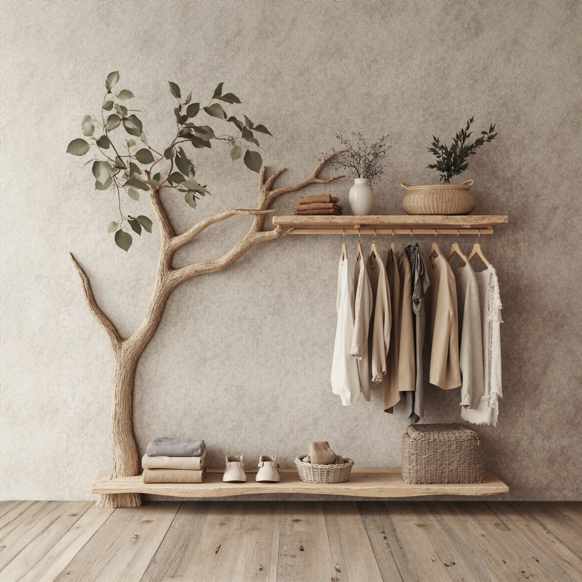 Solid Wood Coat Hanger Stand Coat Rack With Shelf Decorative Hooks SINLTB099