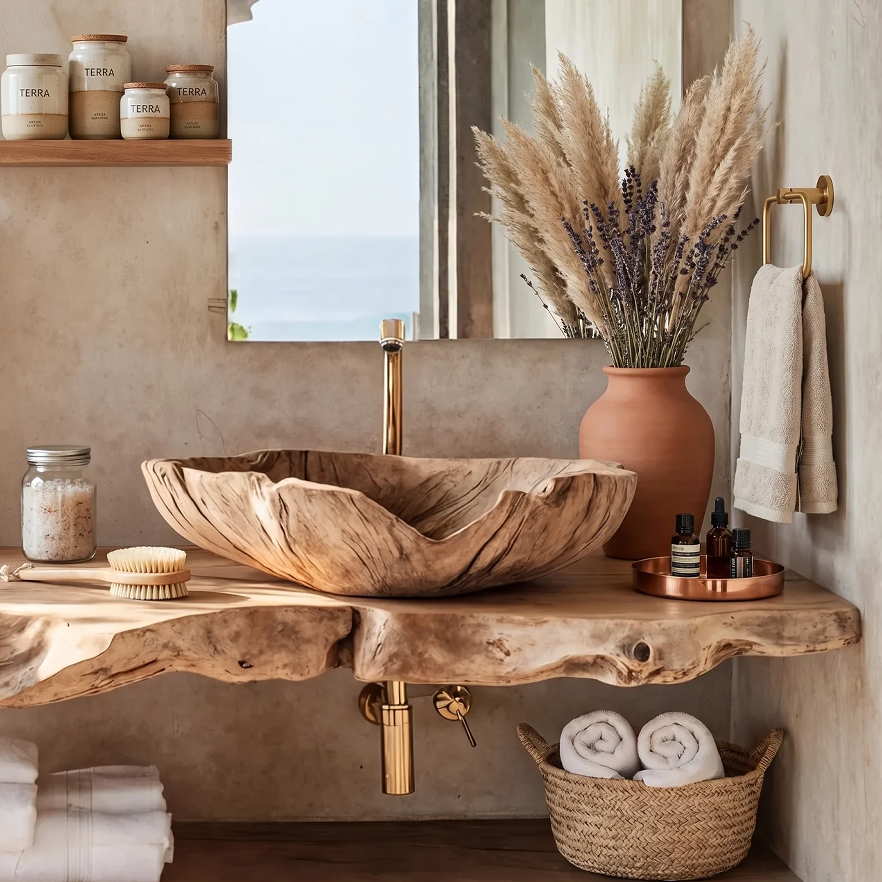 Farmhouse Handcrafted Wooden Vessel Sink For Bathroom SILDTTRVS008