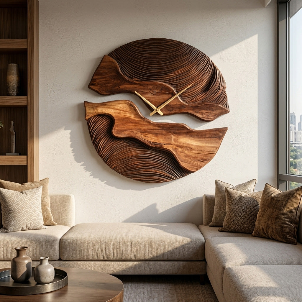 Organic Wooden Wall Clock With Unique Form For Living Room RTTHHNWAC025