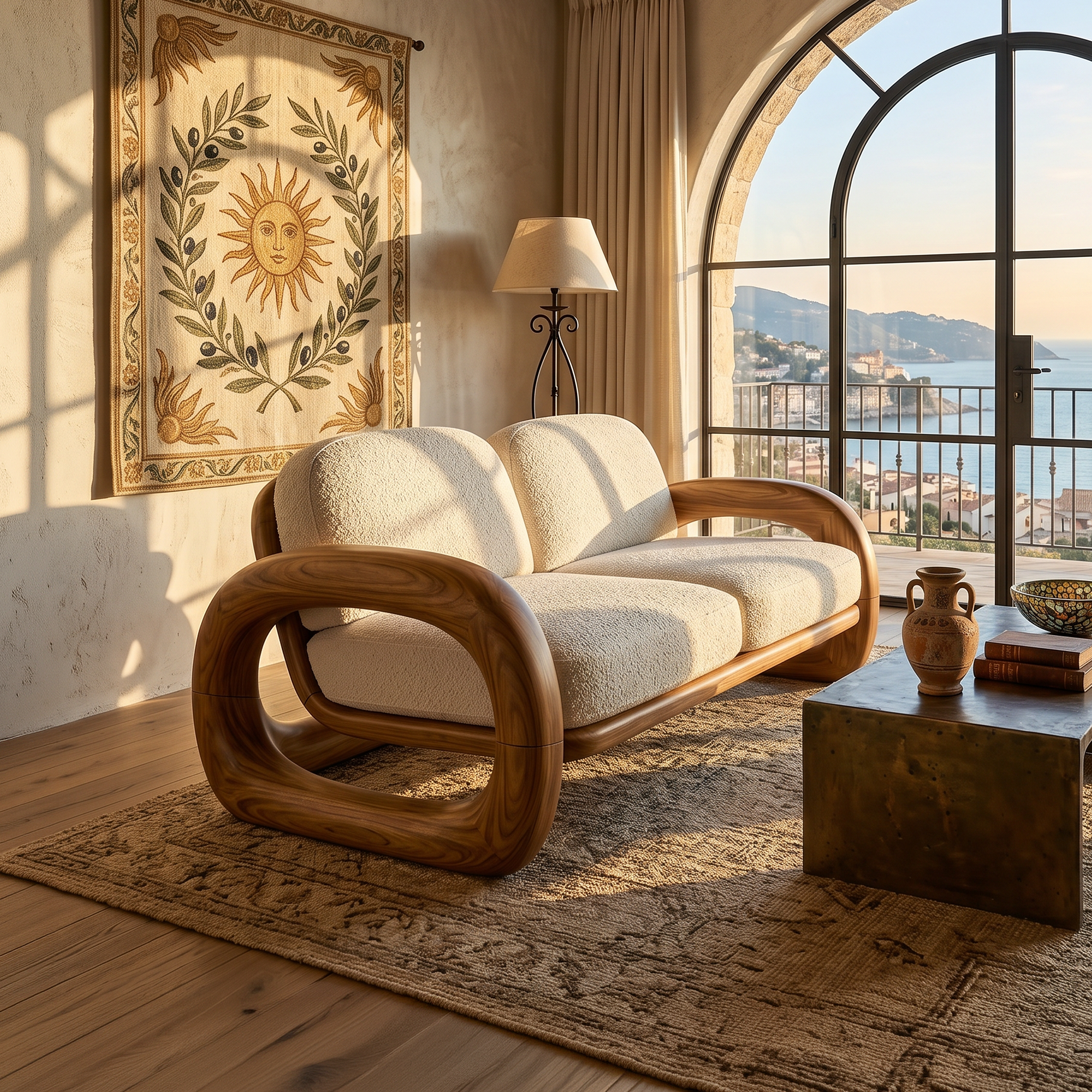 Mediterranean Inspired Wooden Sofa Coastal Living Room SILDTTRSFA006