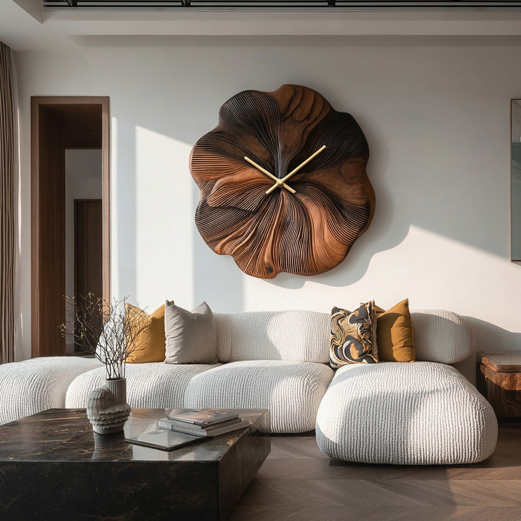 Contemporary Floral Wooden Wall Clock Decor For Living Room RTTHHNWAC021