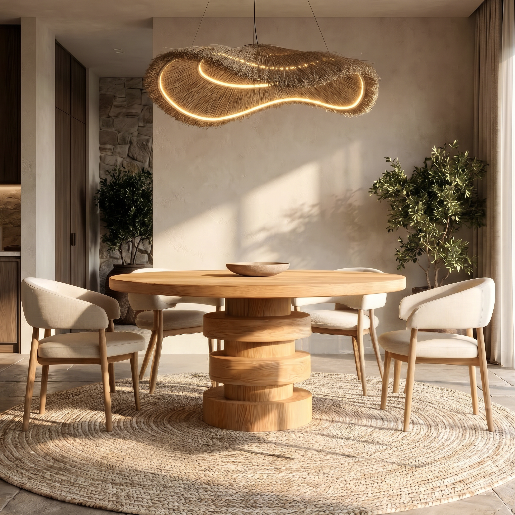 Minimalist Round Dining Table With Sculptural Base For Dining Room And Kitchen SINLSADT174