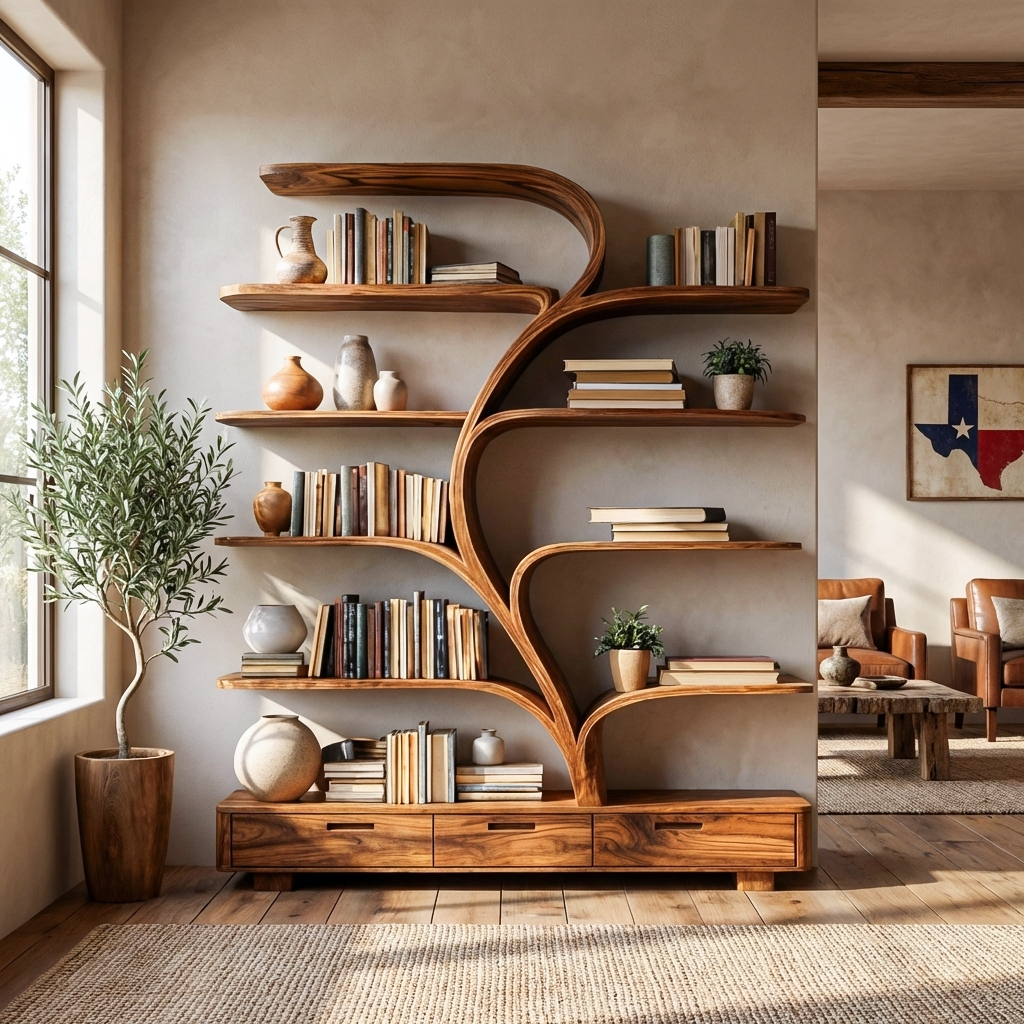 Organic Natural Wood Bookshelf Branch Shape For Home Decor RTTHTTBS120