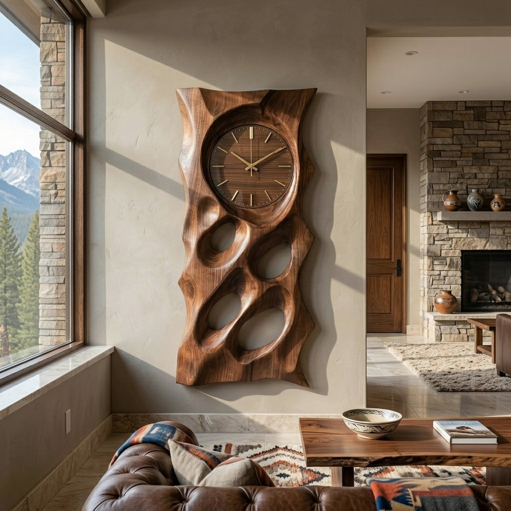 Organic Wooden Wall Clock With Hollow Form For Living Room RTTHHNWAC030