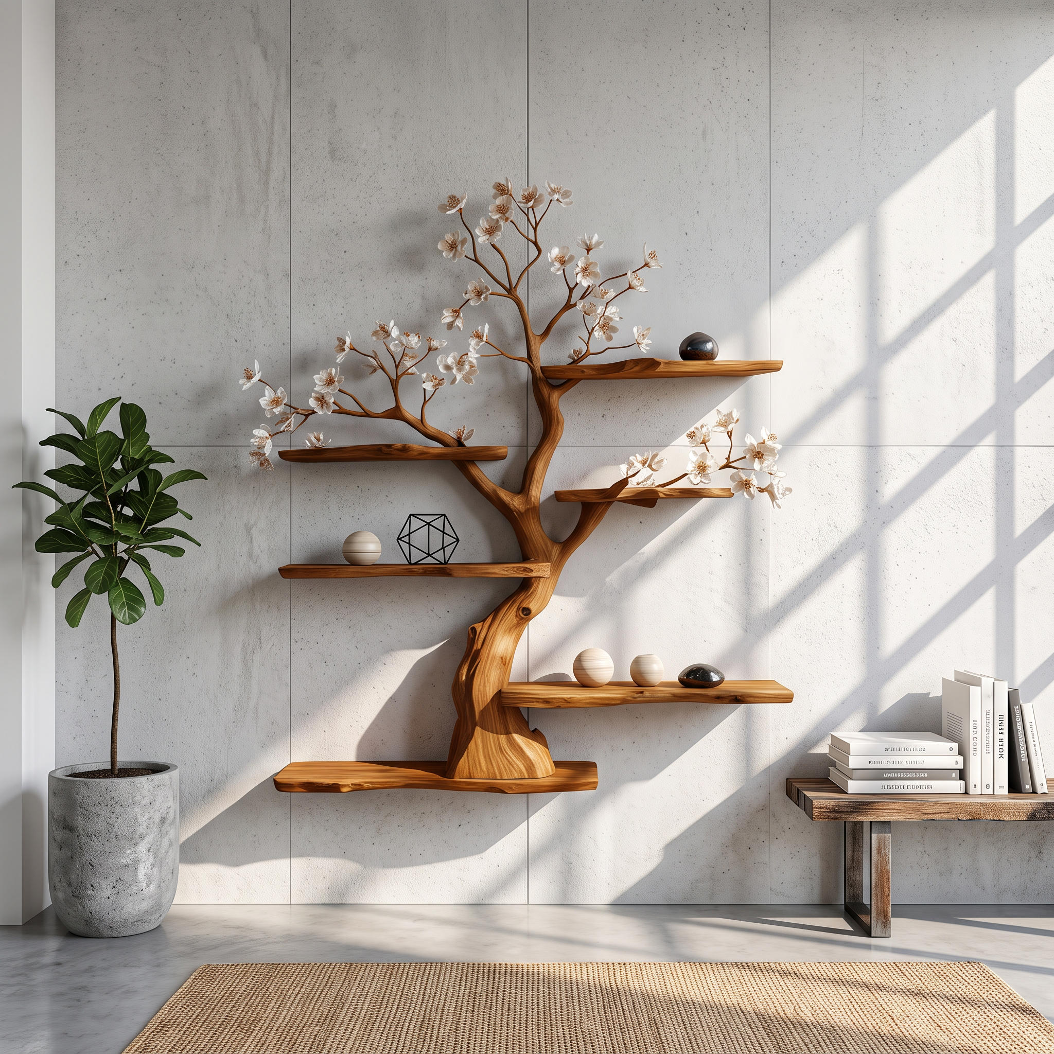 Rustic Wooden Tree Shelf Floating Wall Display Living Decor SINLSATBS078