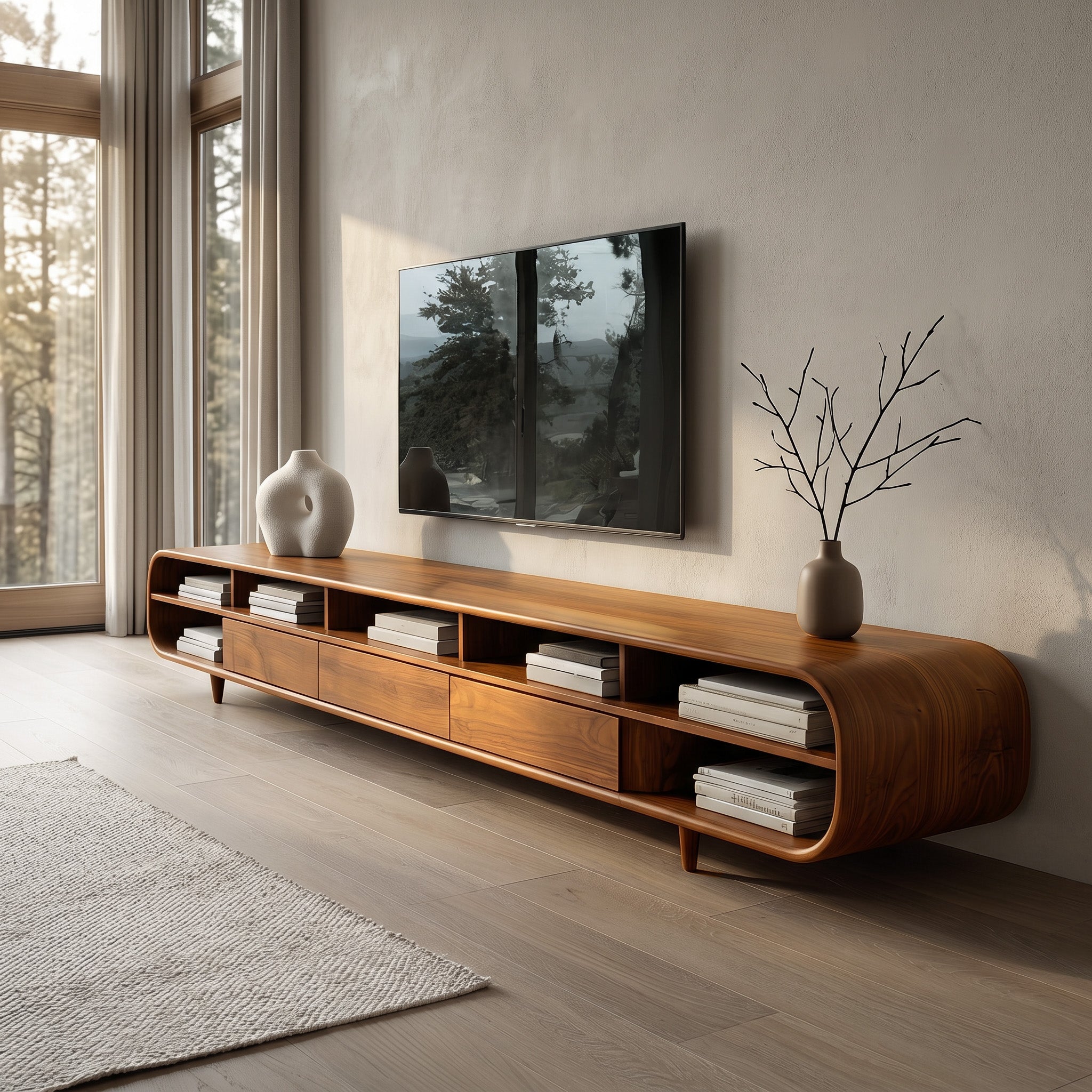 Mid Century Wooden TV Cabinet With Multiple Compartments For Living RTTHHNTVC111