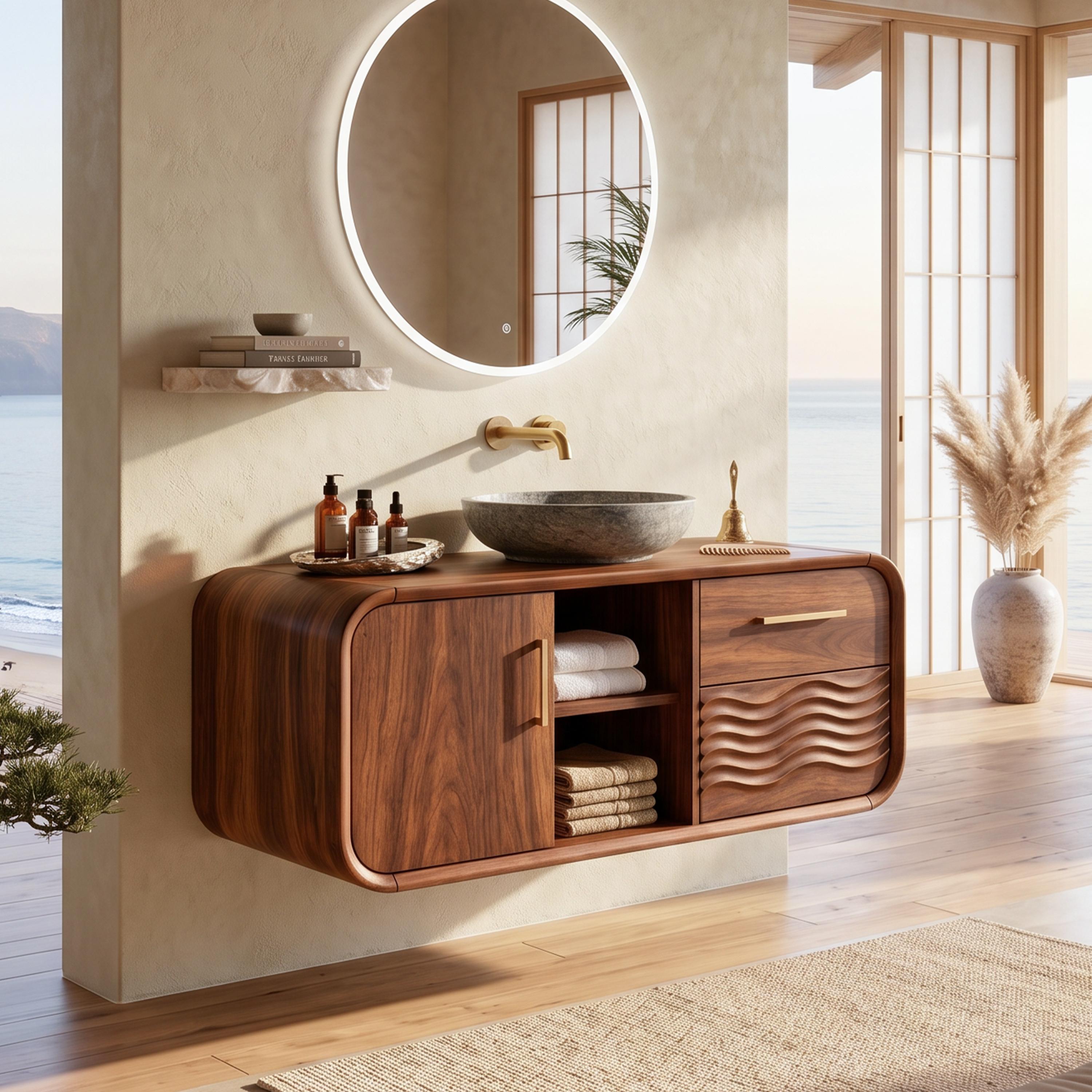 Mid Century Floating Vanity With Storage For Bathroom SILDTTNBRV057