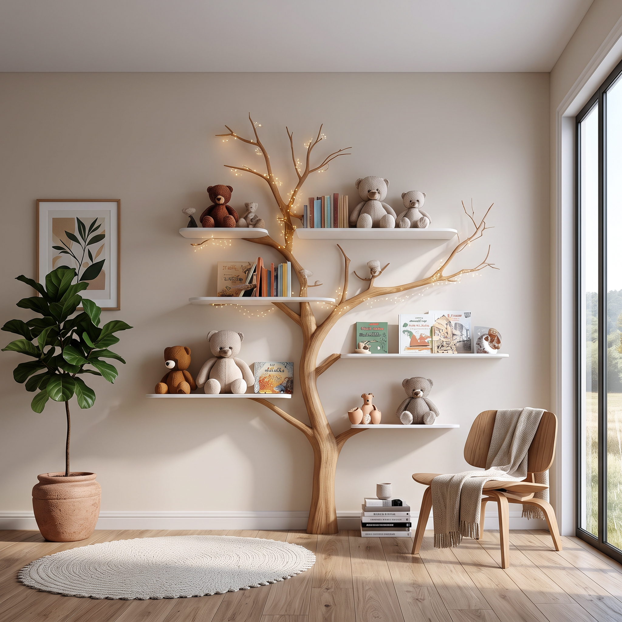 Midcentury Tree Bookshelf Nursery Bedroom SINLSATB256