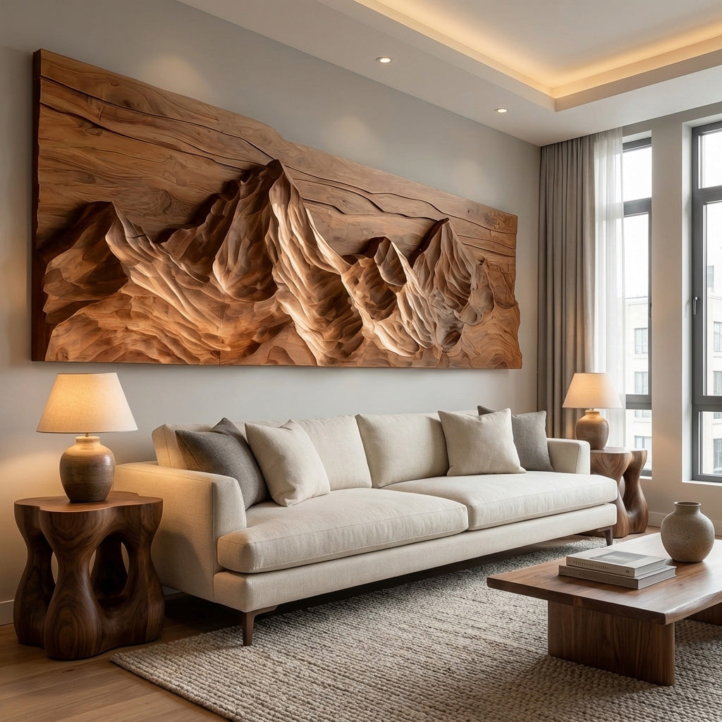 Contemporary Sculptural Wood Wall Art Mountain Design For Living Room RTTHHNWA173