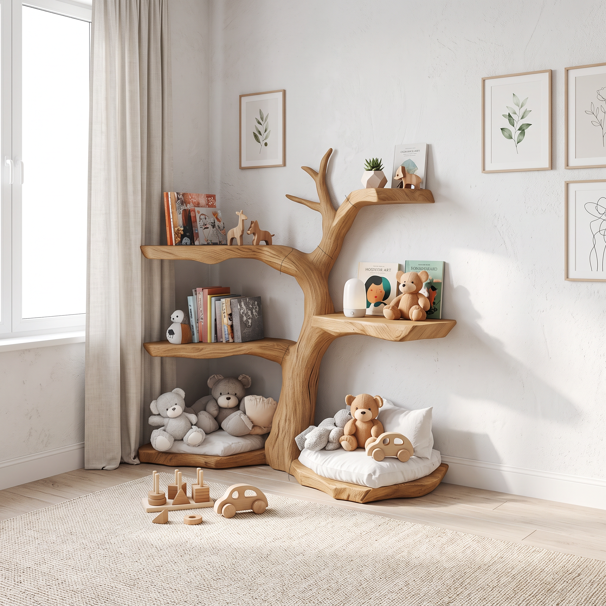 Rustic Corner Tree Bookshelf Kids Bedroom Organizer SINLSATB311