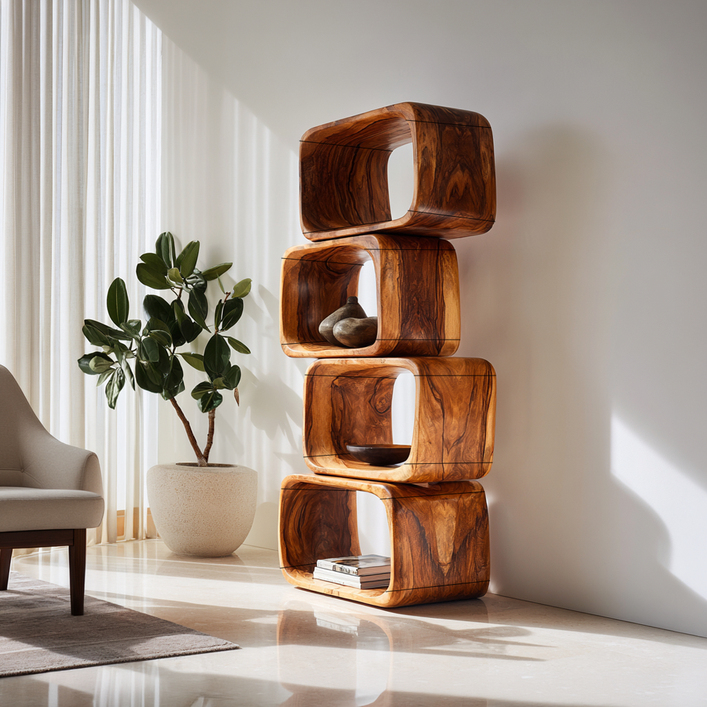 Japandi Asymmetrical Bookshelf Bathroom Storage Shelf SILDTTRBS005