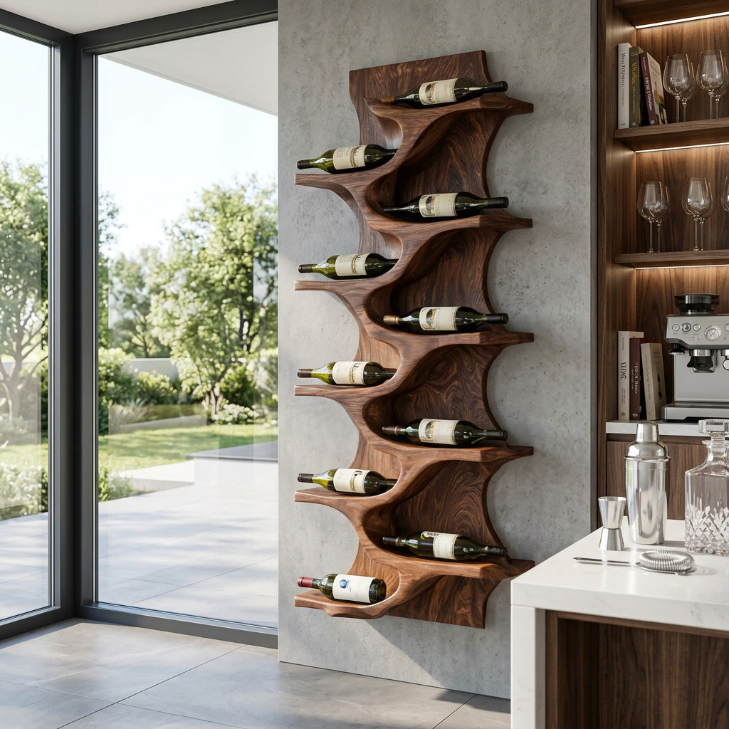 Rustic Natural Wood Wine Rack For Home Bar Wall Storage RTTHHNWH008