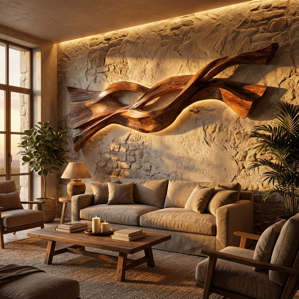 Contemporary Wood Wall Art Flowing Design For Living Room RTTHHNWA181
