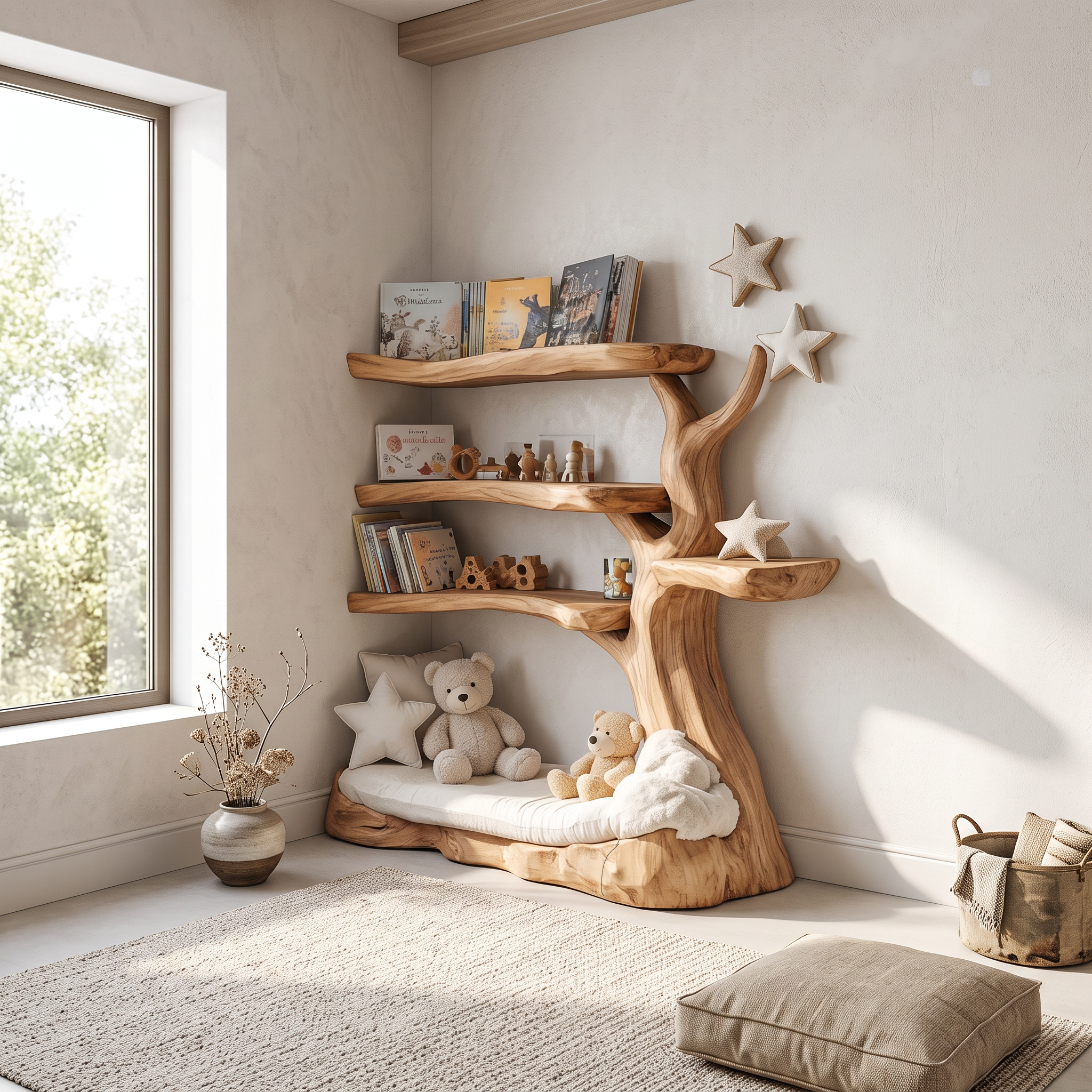 Rustic Tree Bookshelf Nursery Cozy Reading Corner SINLSATB319