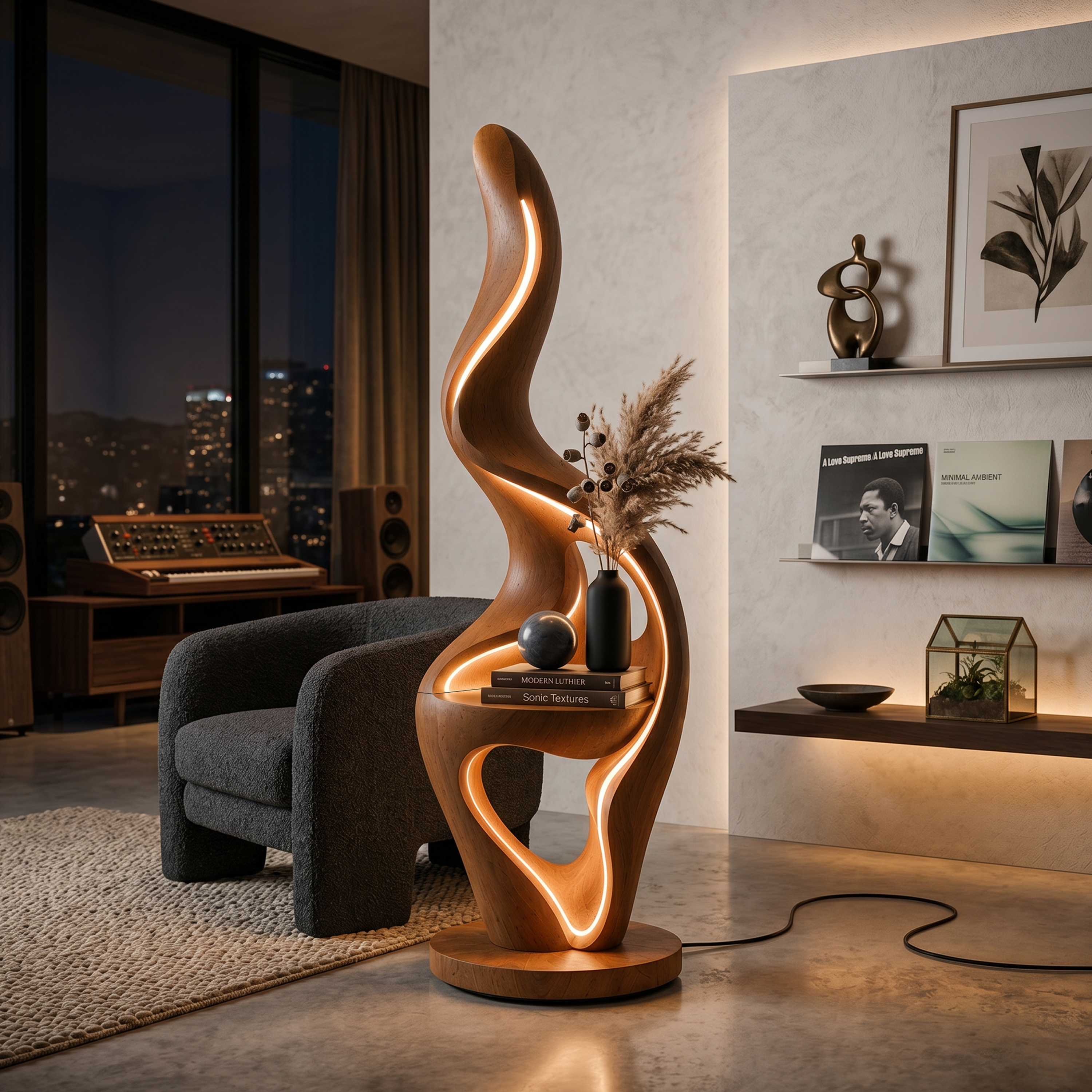 Minimalist Curved Lamp With Table For Bedroom SILDTTNLAM024