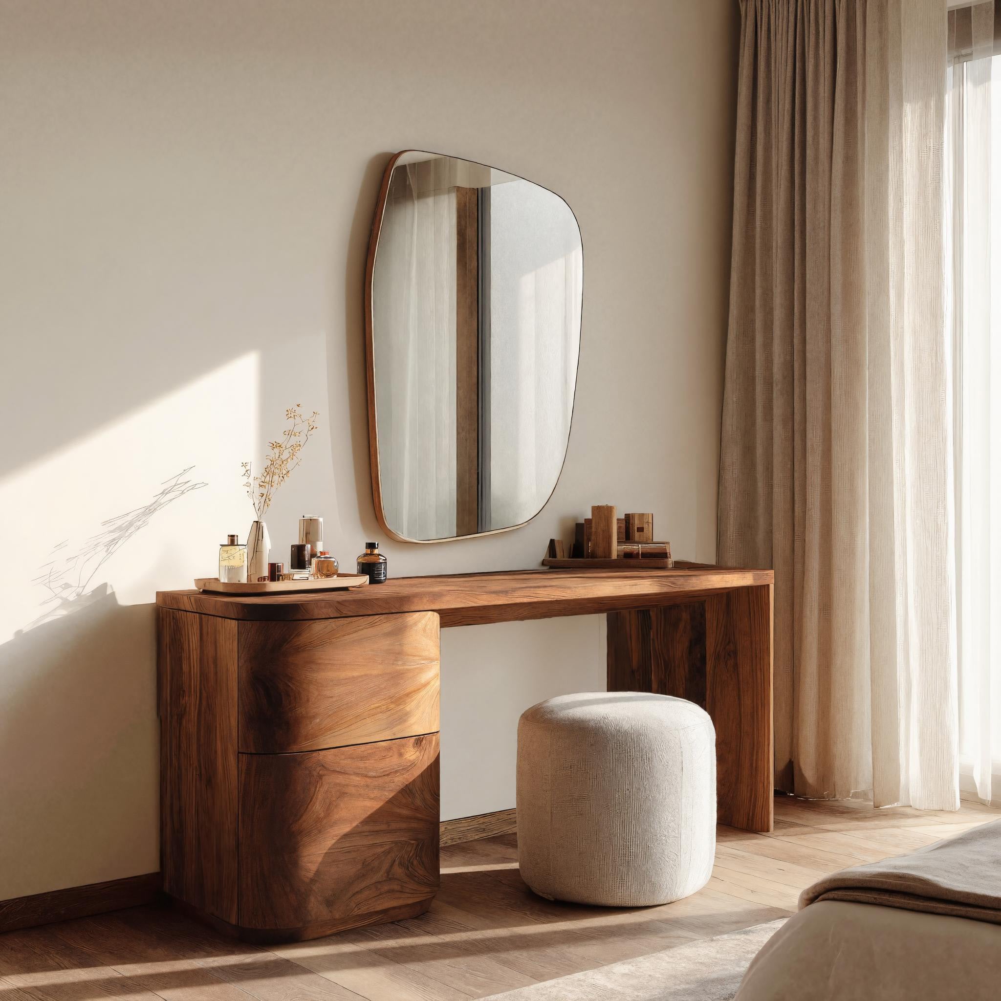 Modern Sculptural Vanity Table With Drawer Storage For Bedroom RTTHHNVAN011