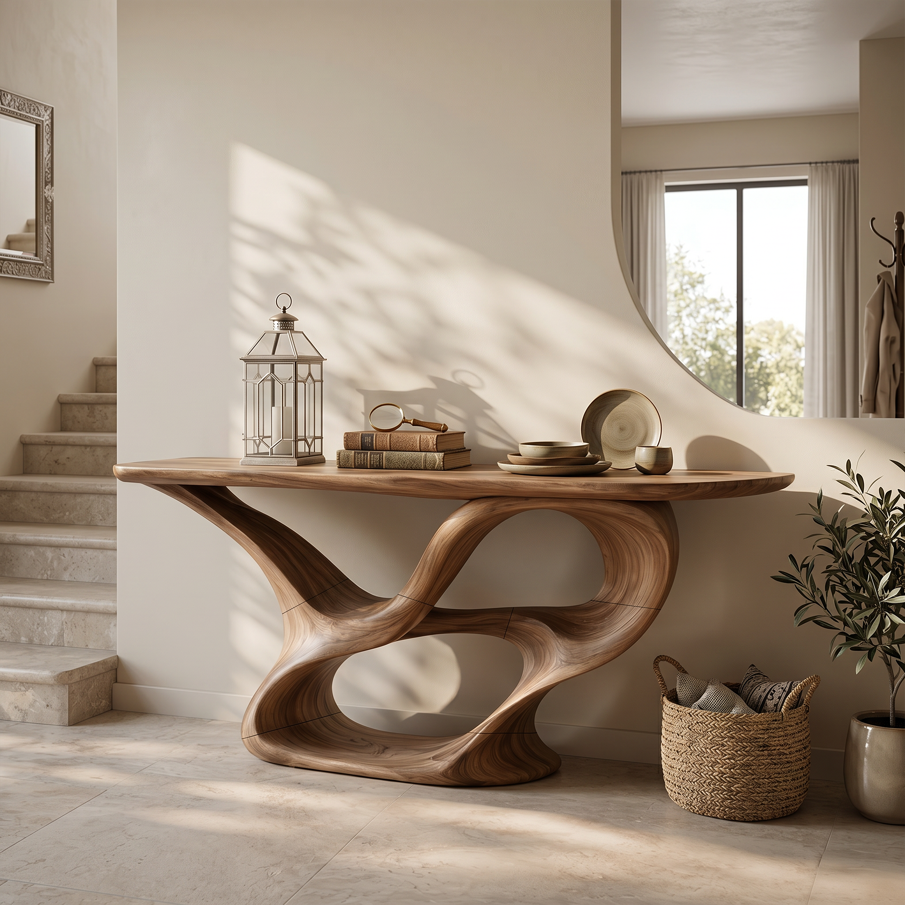 Organic Carved Console Table Contemporary Entryway SILDTTRCS084