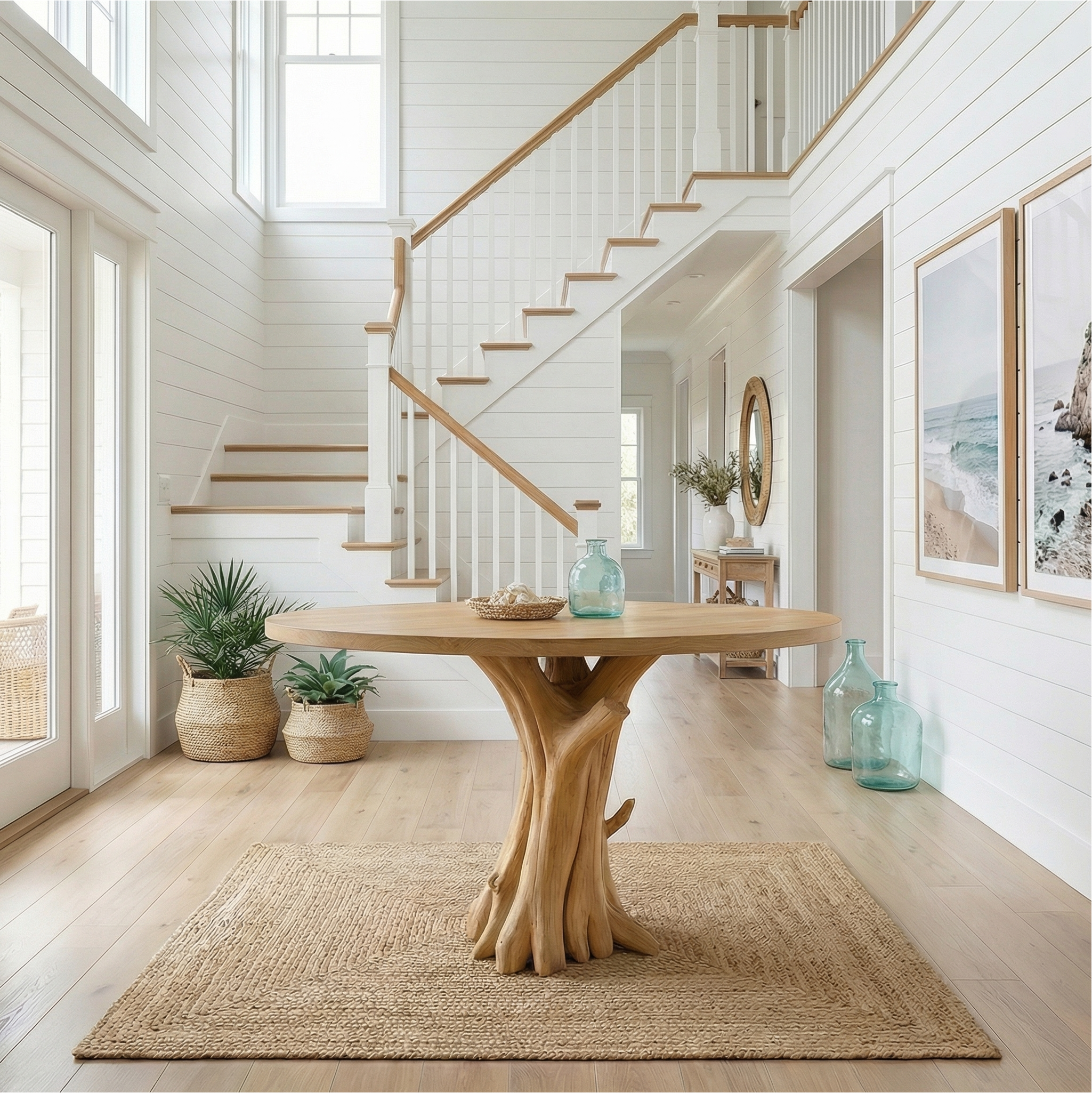 Organic Tree Base Round Entryway Table For Living Room And Hallway SINLSAFT014
