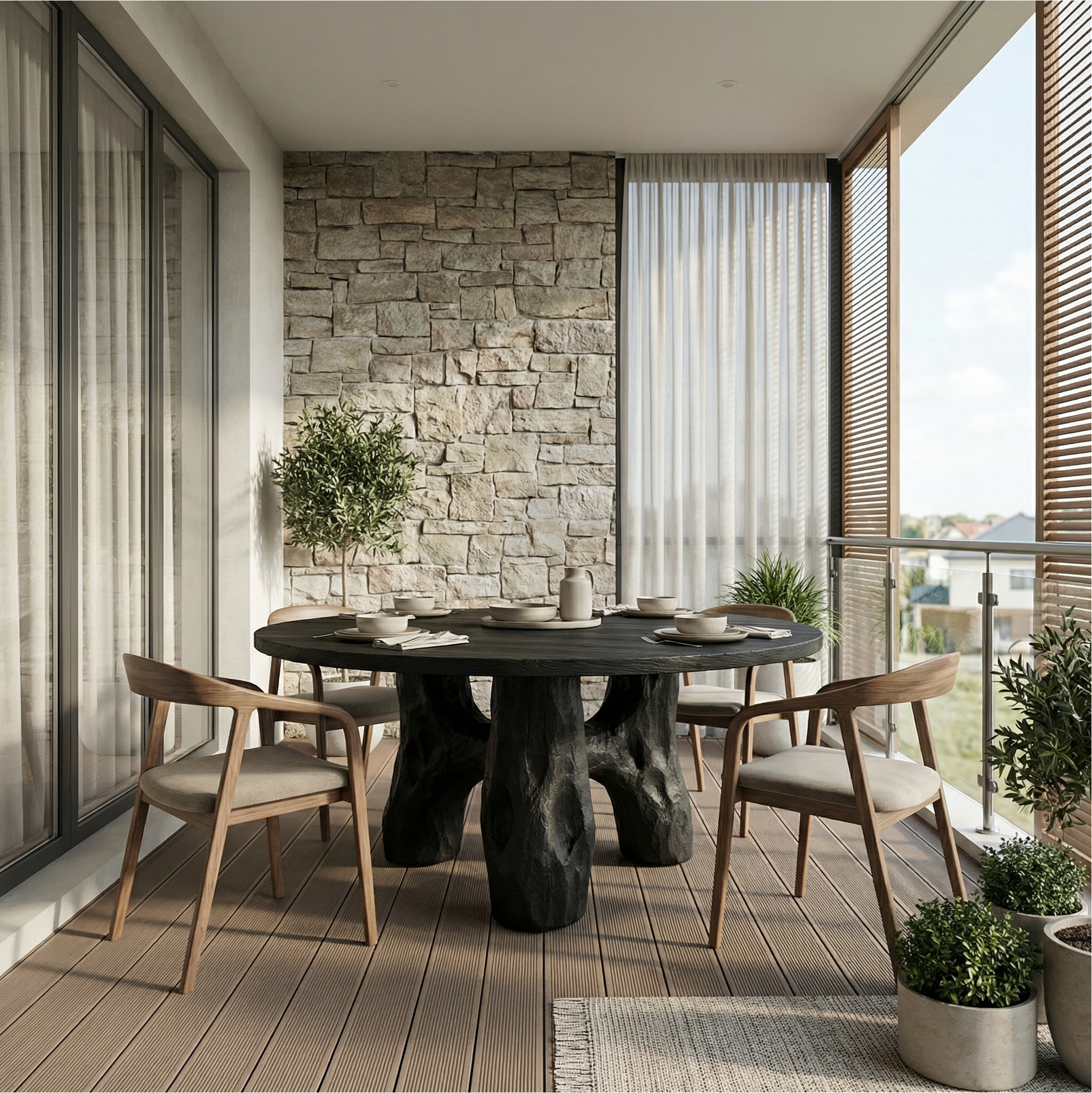 Rustic Round Outdoor Dining Table For Patio And Garden SINLSADT161