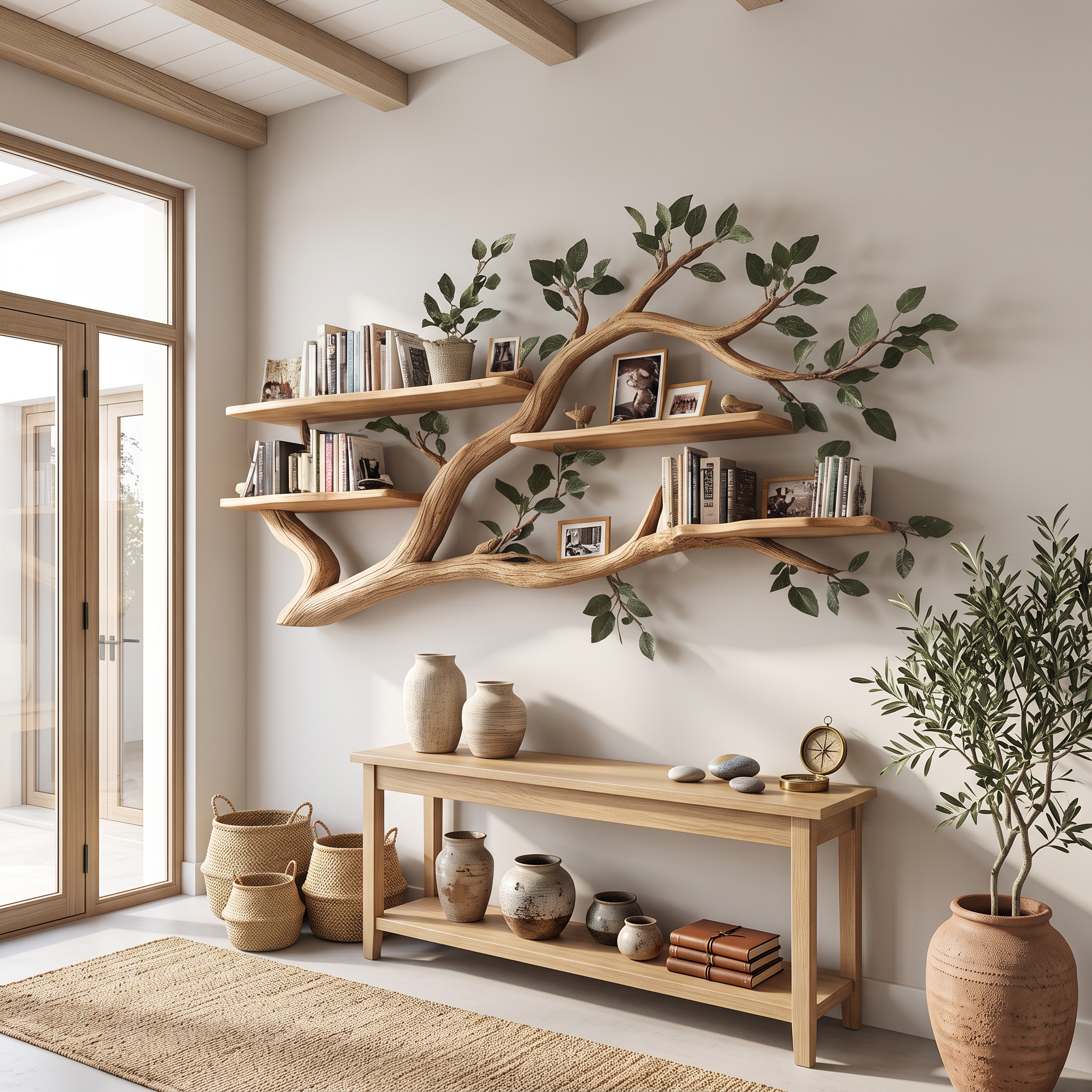 Rustic Wall Mounted Branch Bookshelf Living room SINLSATBS036