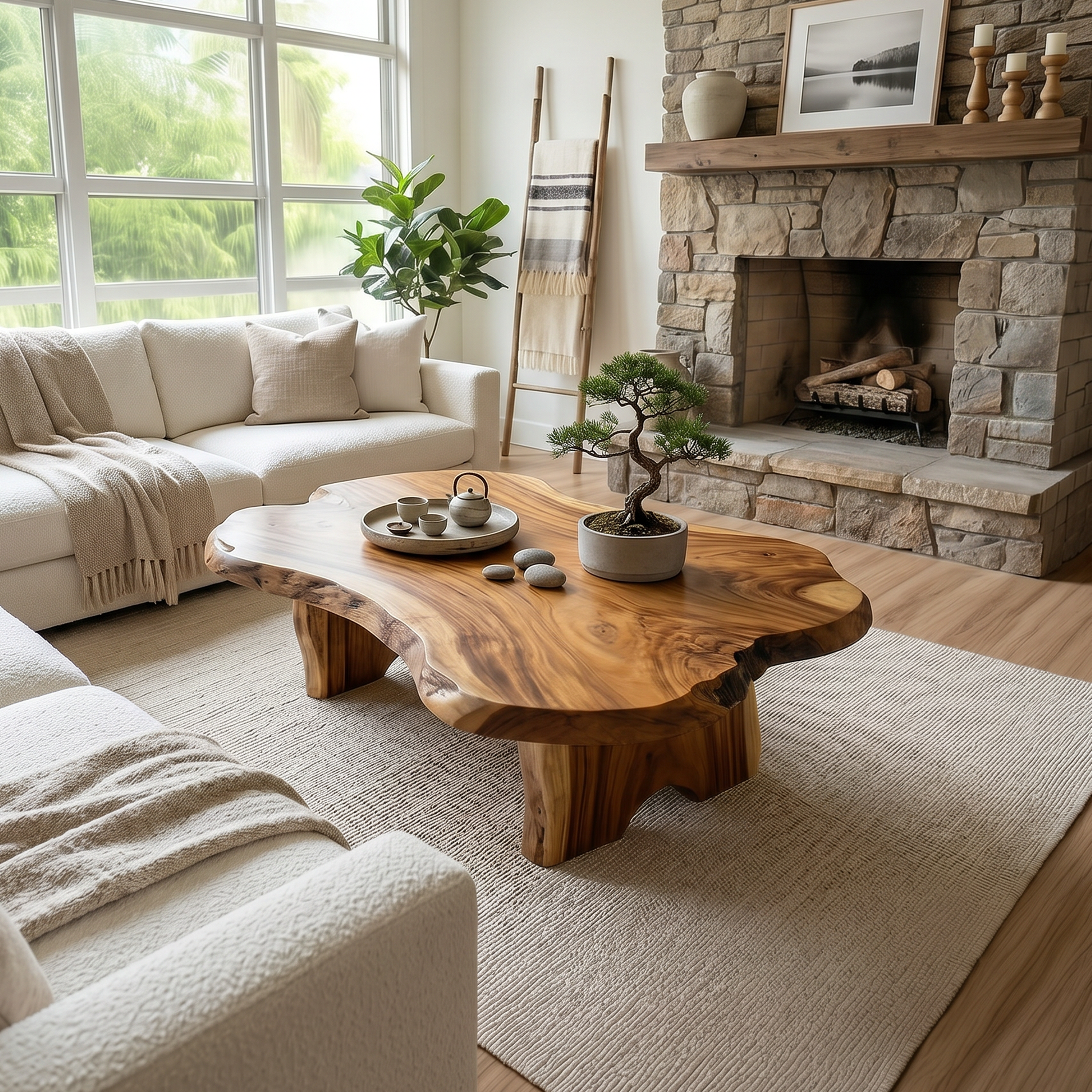 Rustic Live Edge Coffee Table For Fireplace Room SILDTTRCF124
