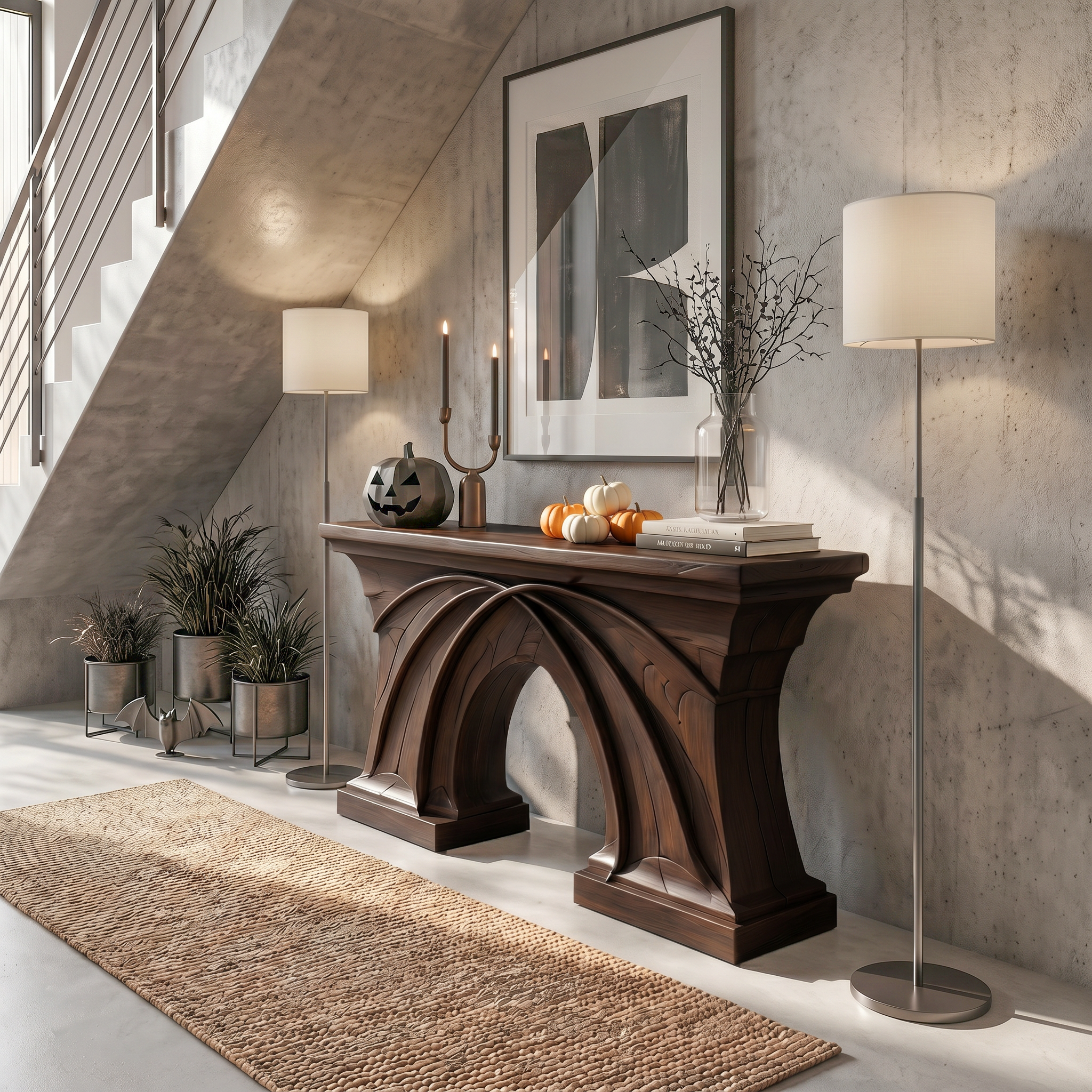 Rustic Console Table Handcrafted Flowing Sculptural Design For Living Room Entryway SINLSACS674