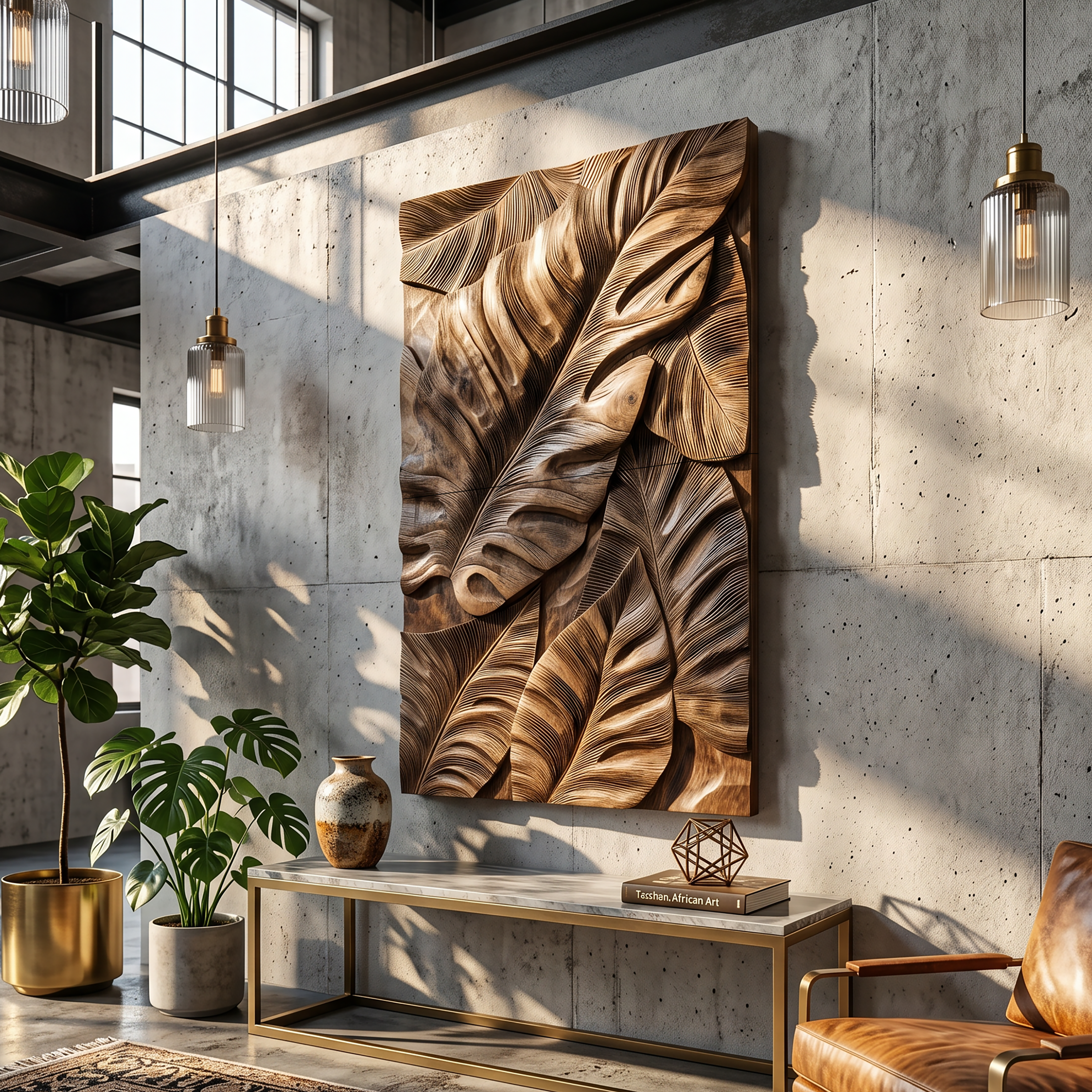 Industrial Wall Art With Leaf Relief Design For Entryway SILDTTRWA141