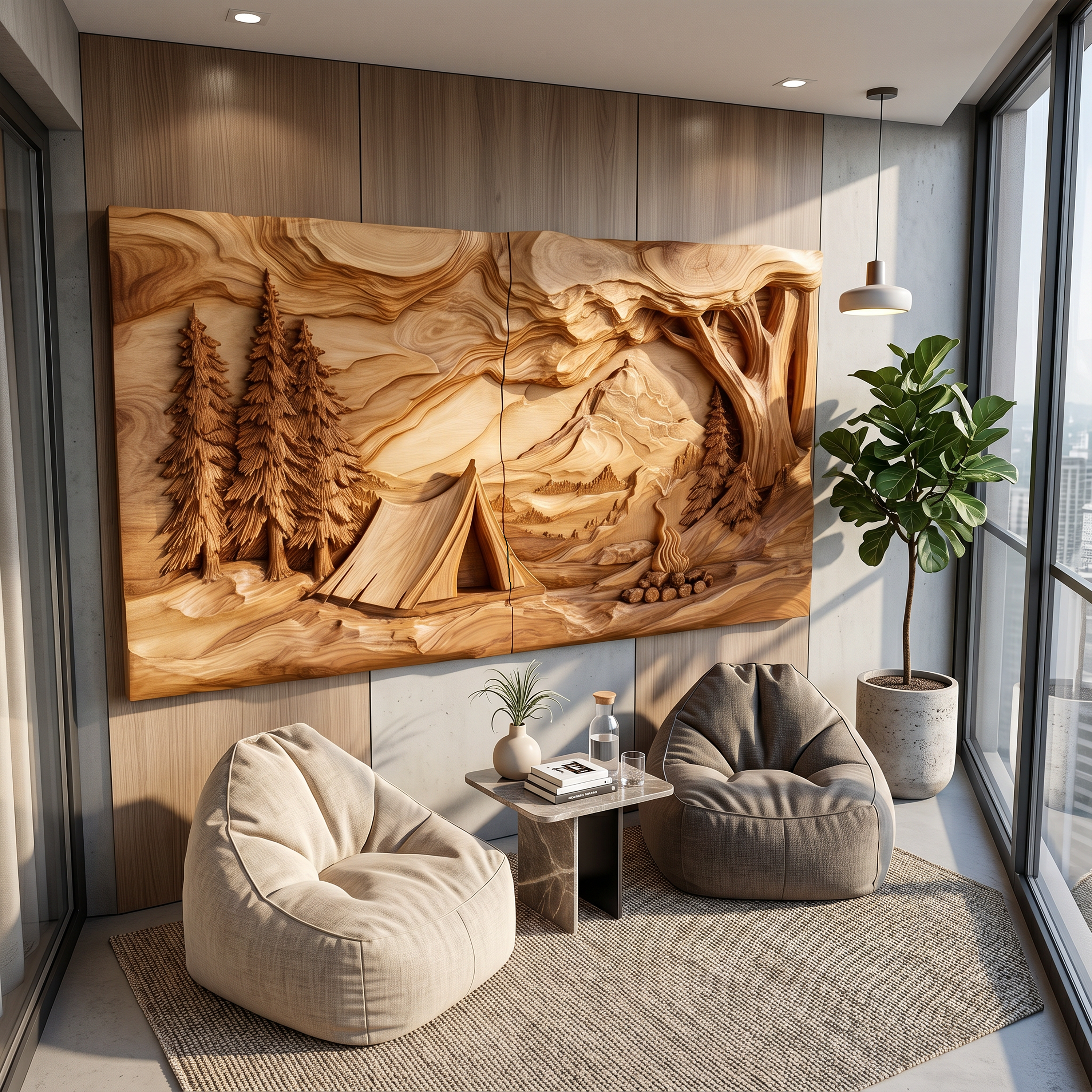 Layered Wood Wall Art Panel For Luxury Entryway Interior Design SILDTTRWA092