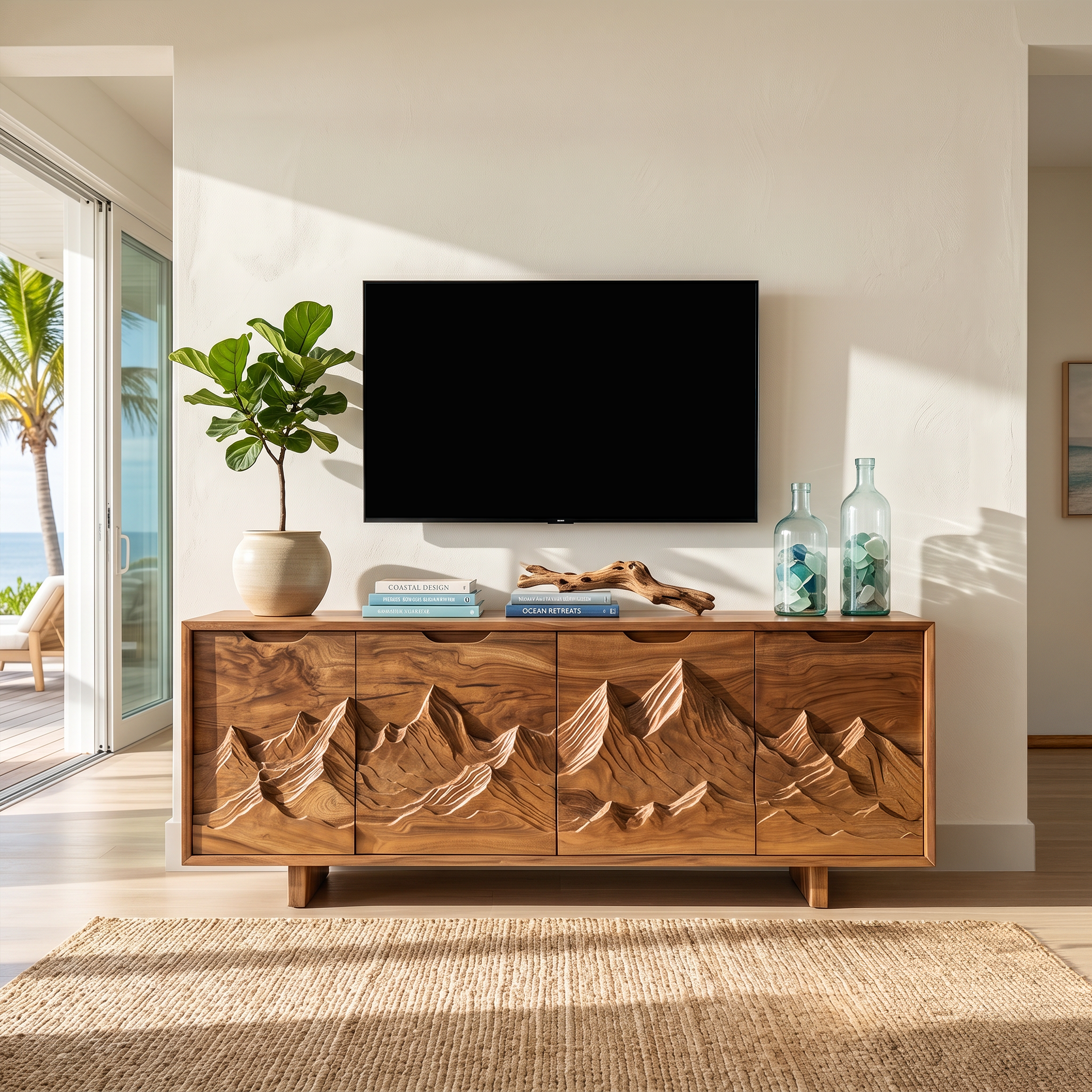 Mountain Carved Media Console For Rustic Living Room SILDTTRTVC073