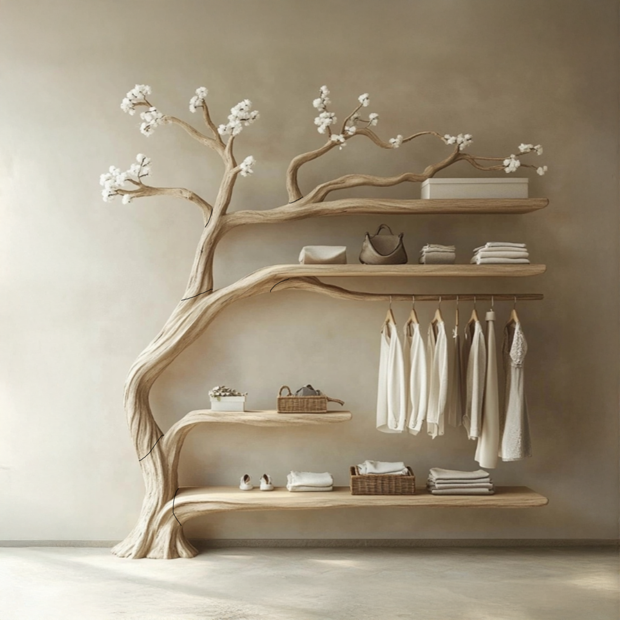 Wood Tree Branch Coat Rack Handcrafted SINLTB134