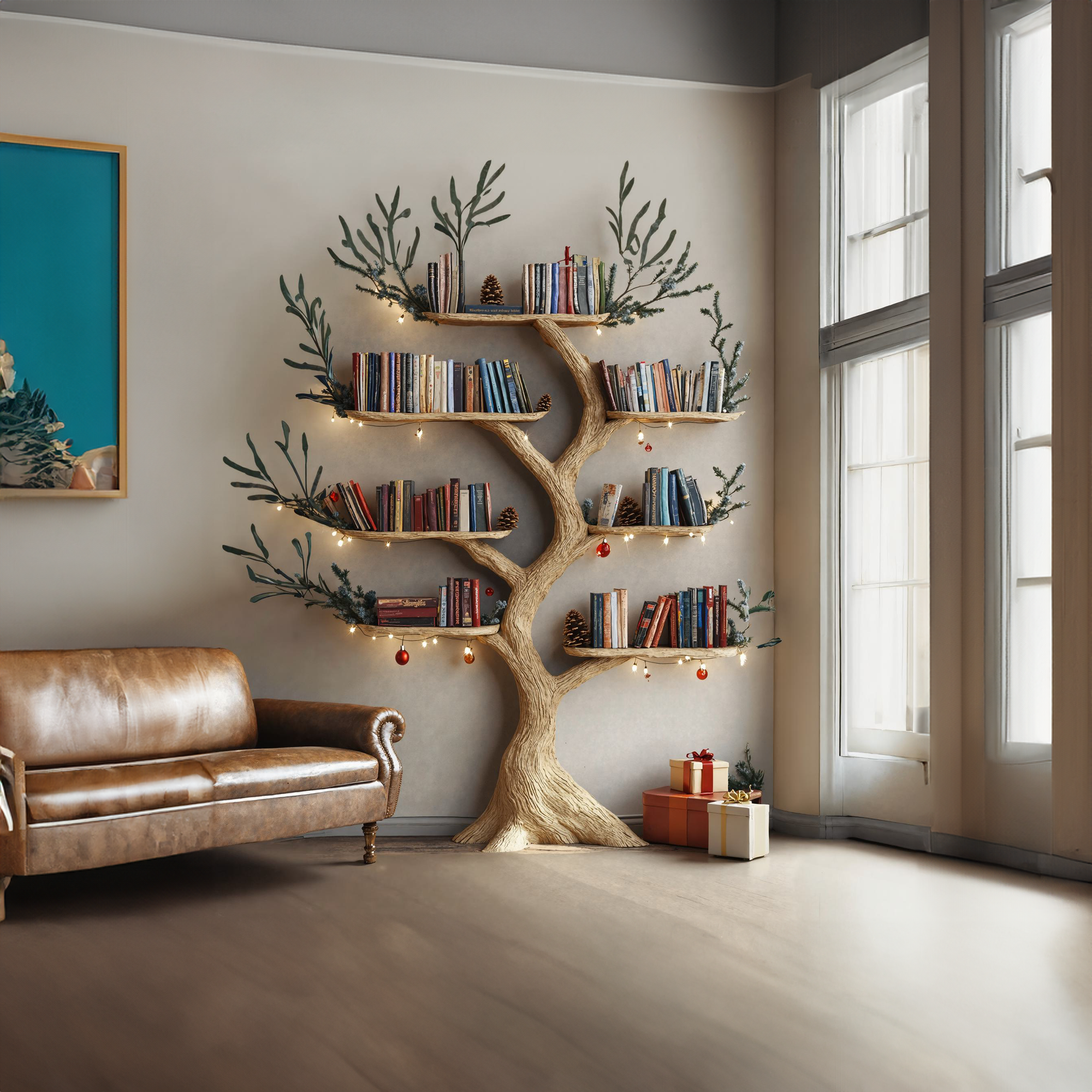 Solid Wood Tree Branch Bookcase Wall Mount Montessori SINLTB077