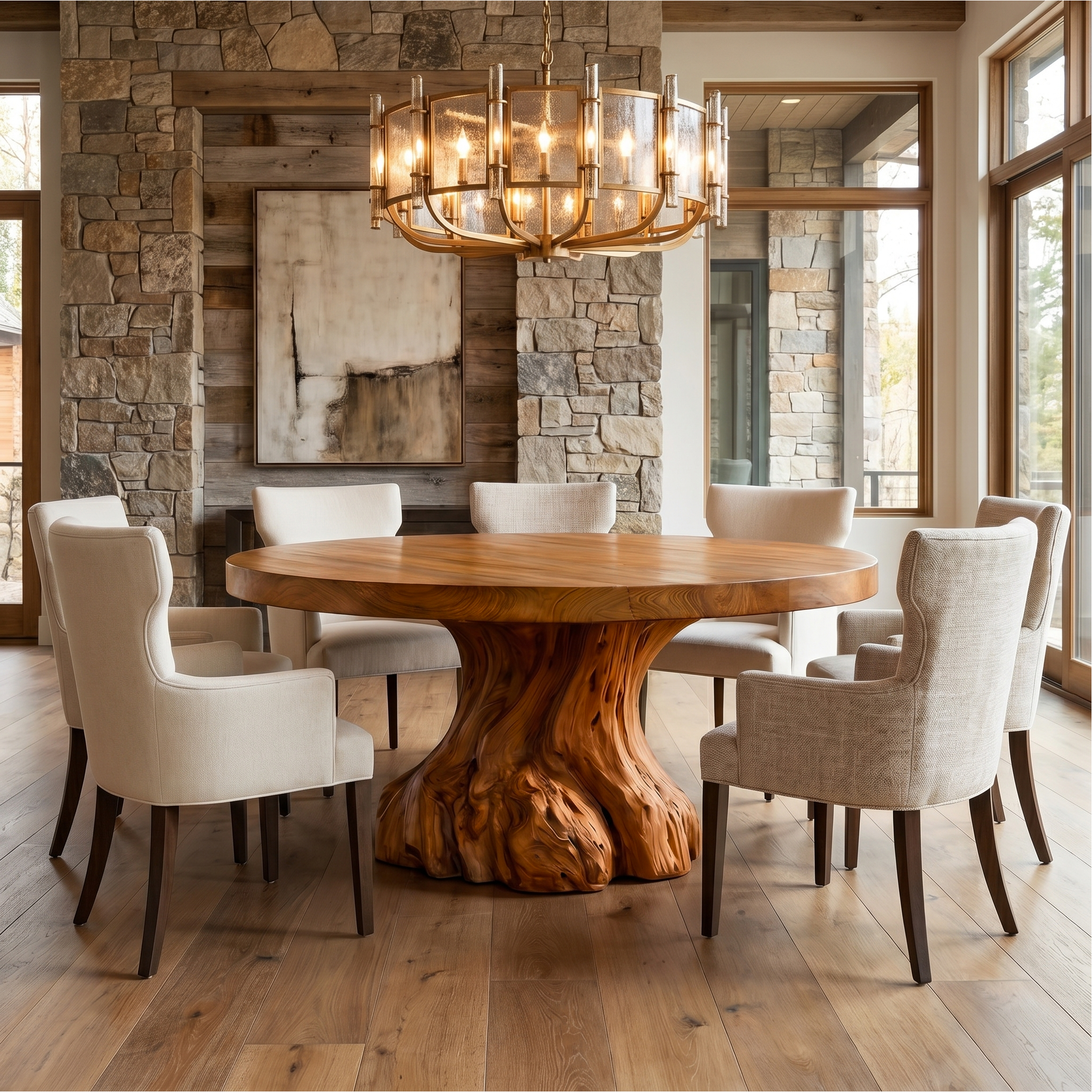 Rustic Tree Root Round Dining Table For Dining Room And Kitchen SINLSADT176