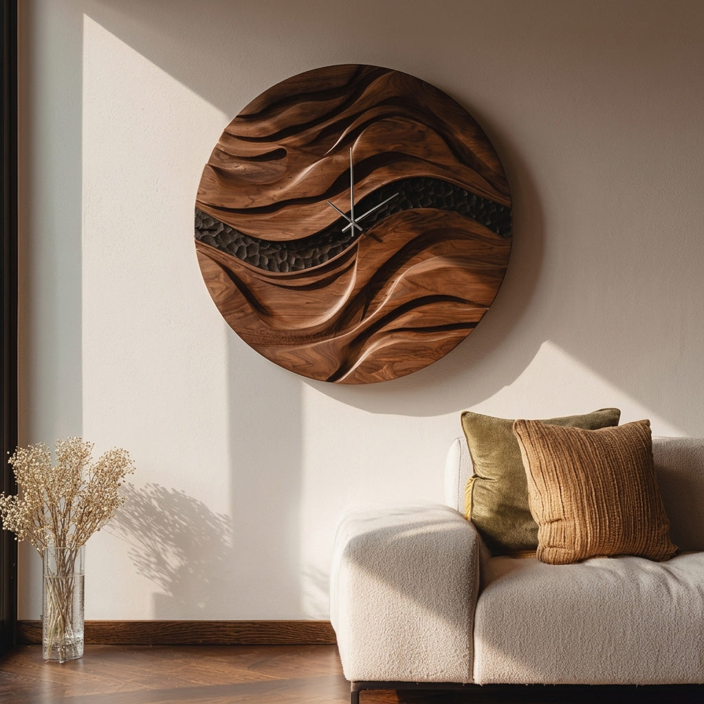 Organic Wooden Wall Clock For Living Room Decor RTTHHNWAC023