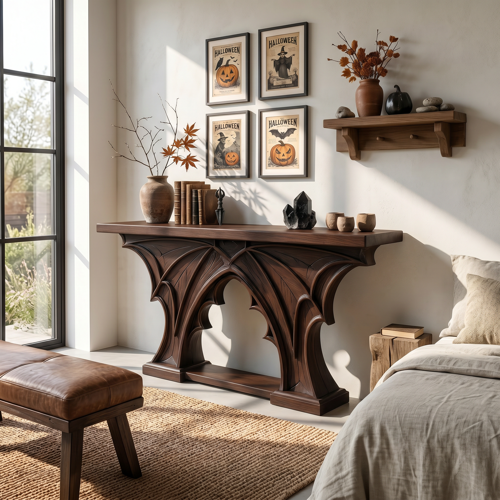 Rustic Console Table Handcrafted Live Edge Design For Hallway SINLSACS680