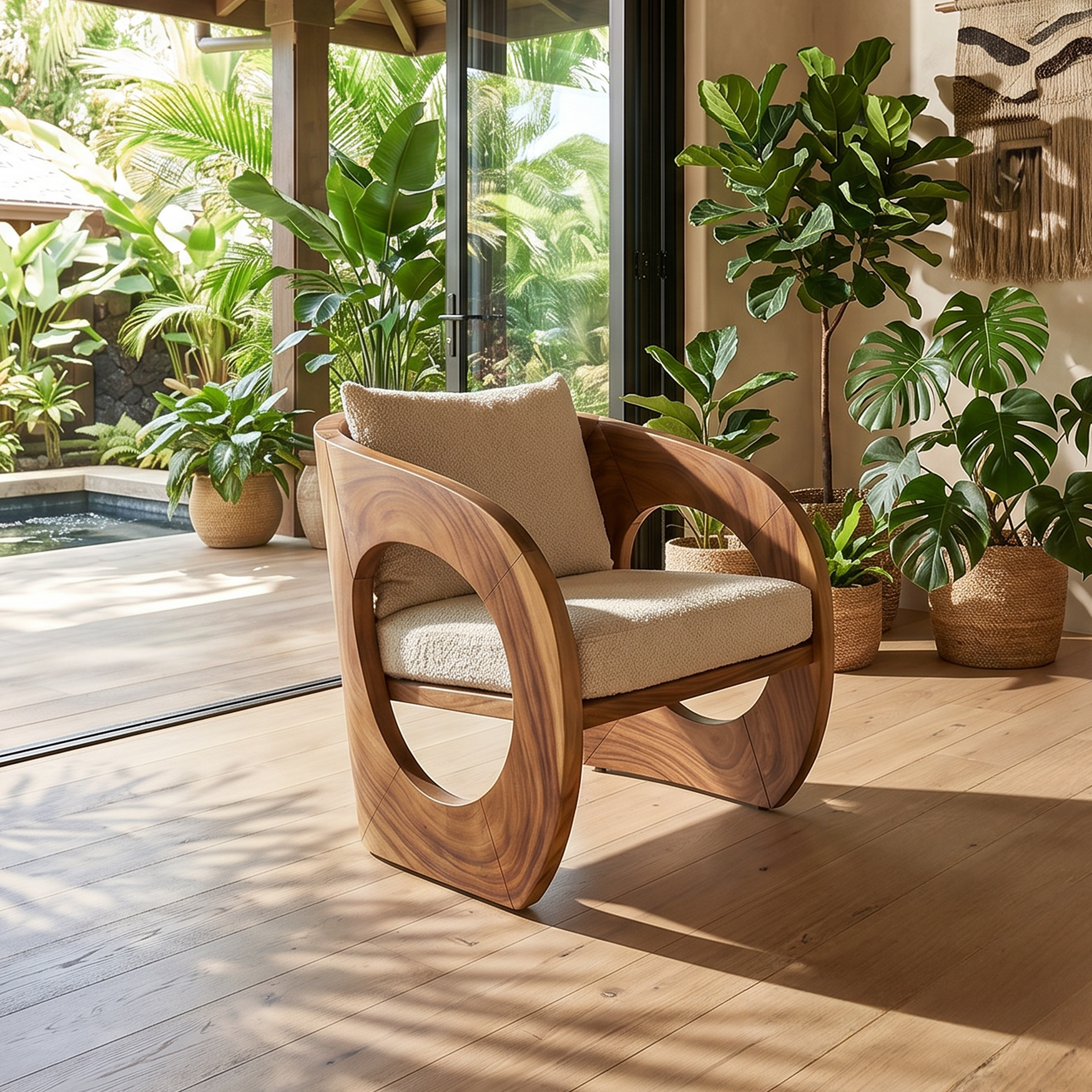 Tropical Organic Modern Wooden Chair Garden Lounge SILDTTRCHR004