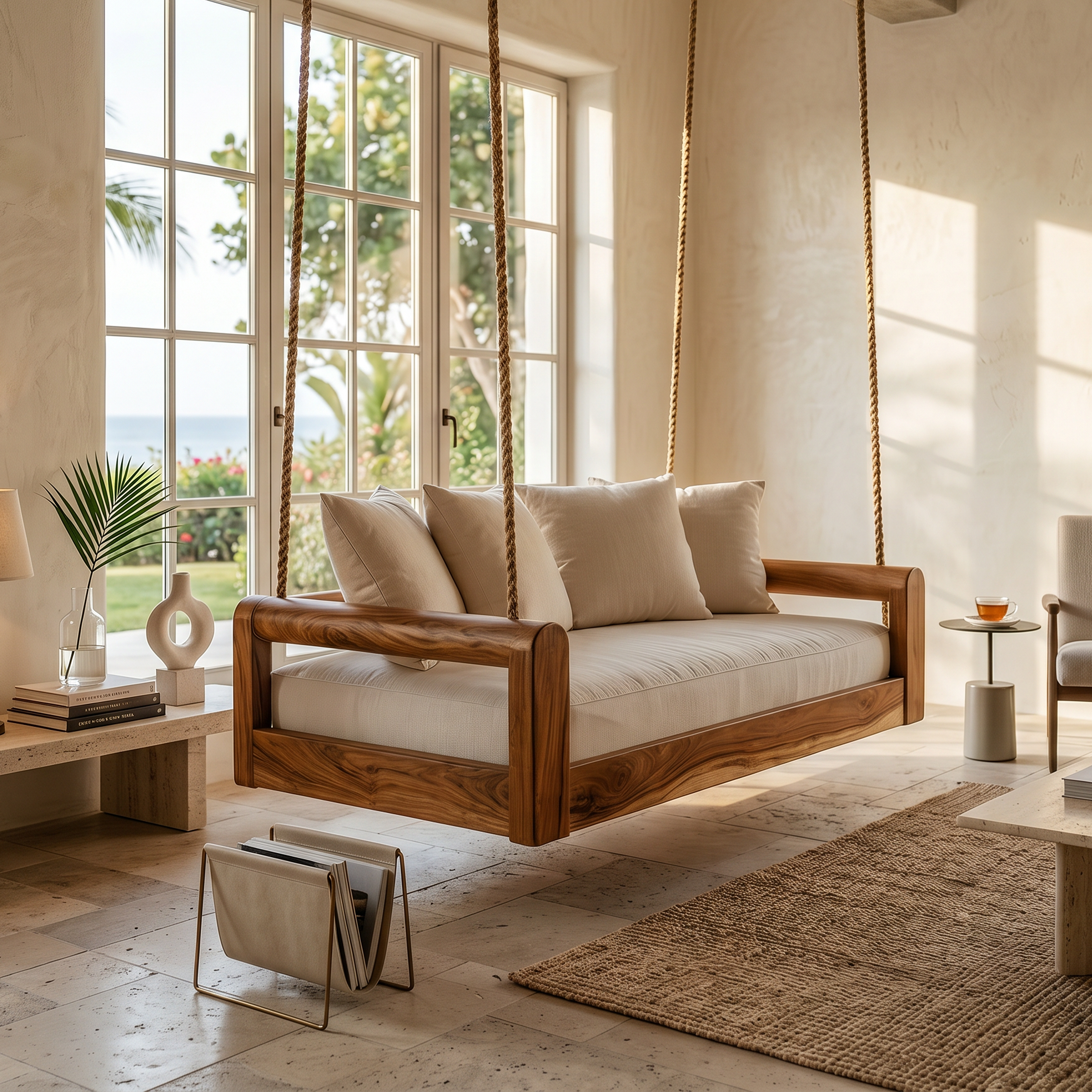 Organic Modern Wooden Hanging Couch Swing Minimalist Interior SILDTTRSWI008