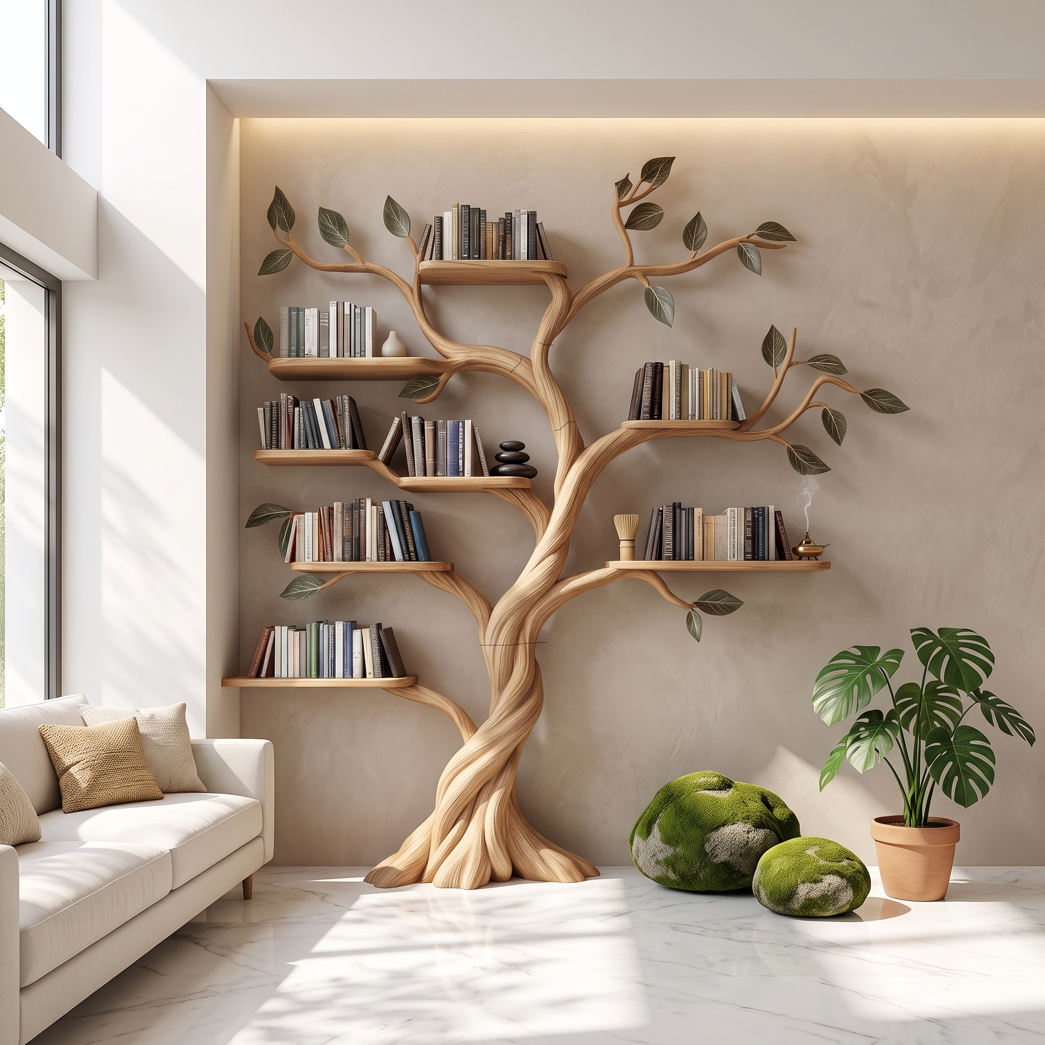 Rustic Tree Bookshelf Living Room Artistic Display SINLSATB305