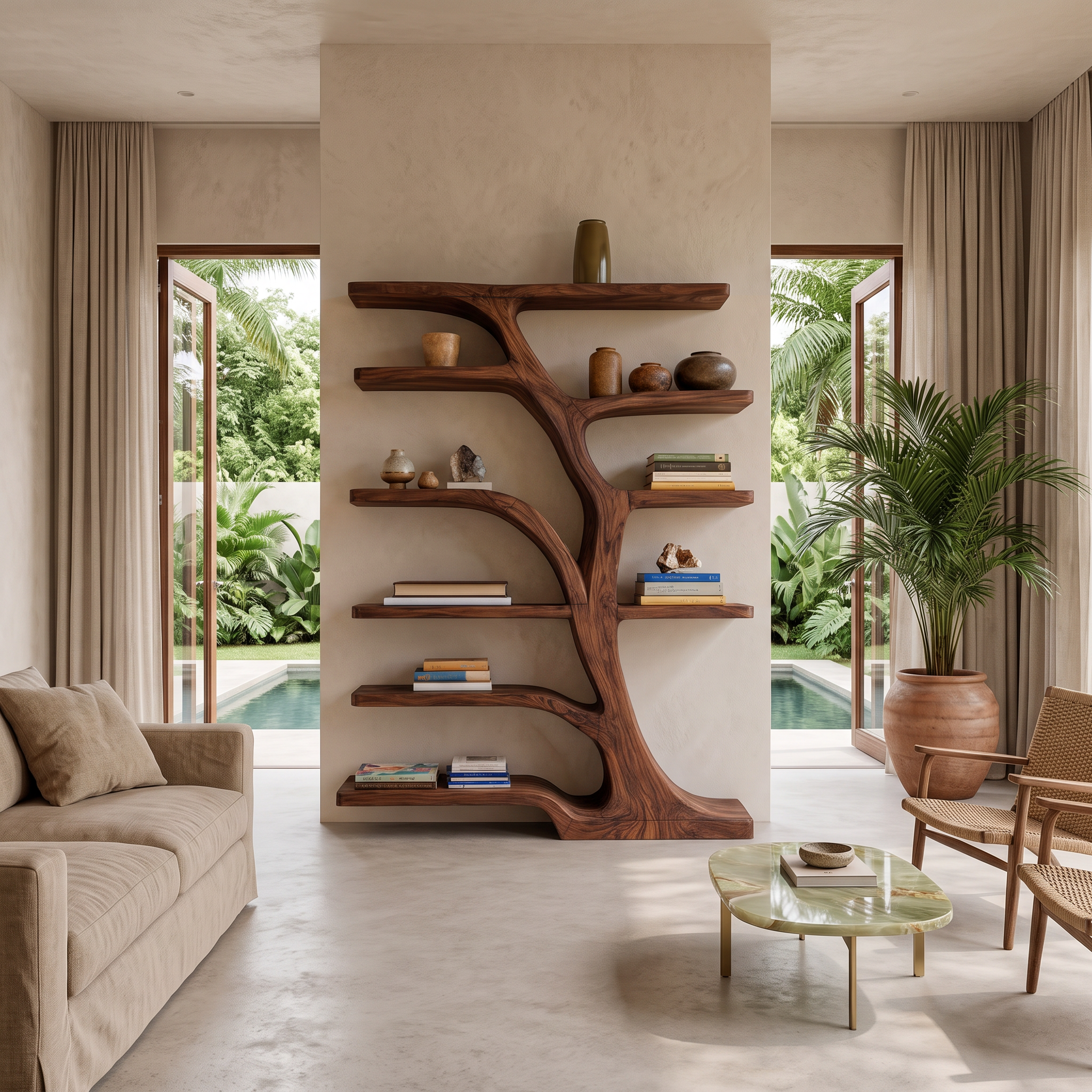 Modern Bookshelf Flowing Curved Design For Living Decor RTTHTTBS063