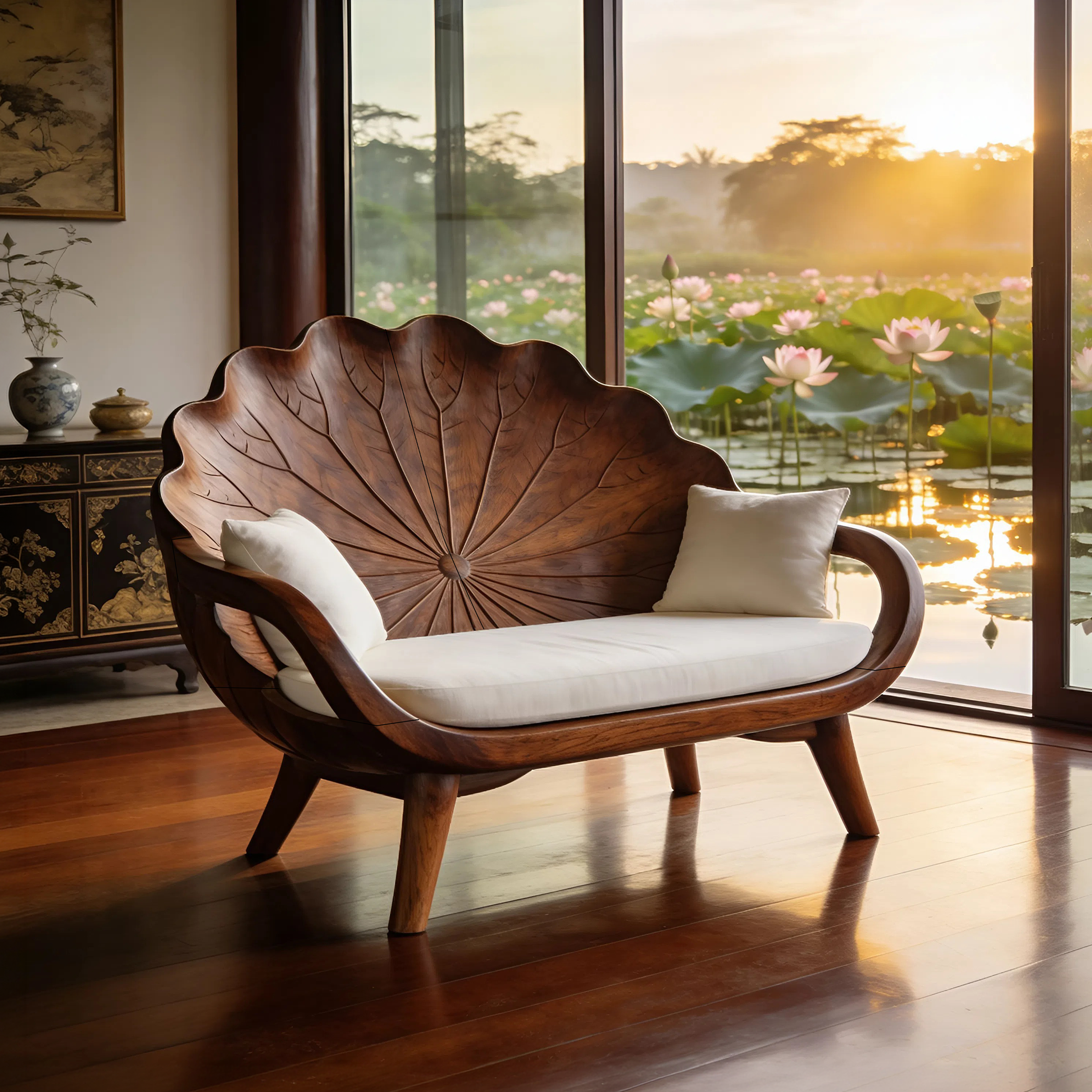 Contemporary Lotus Leaf Back Bench For Veranda Interior Area SILDTTNBEN025