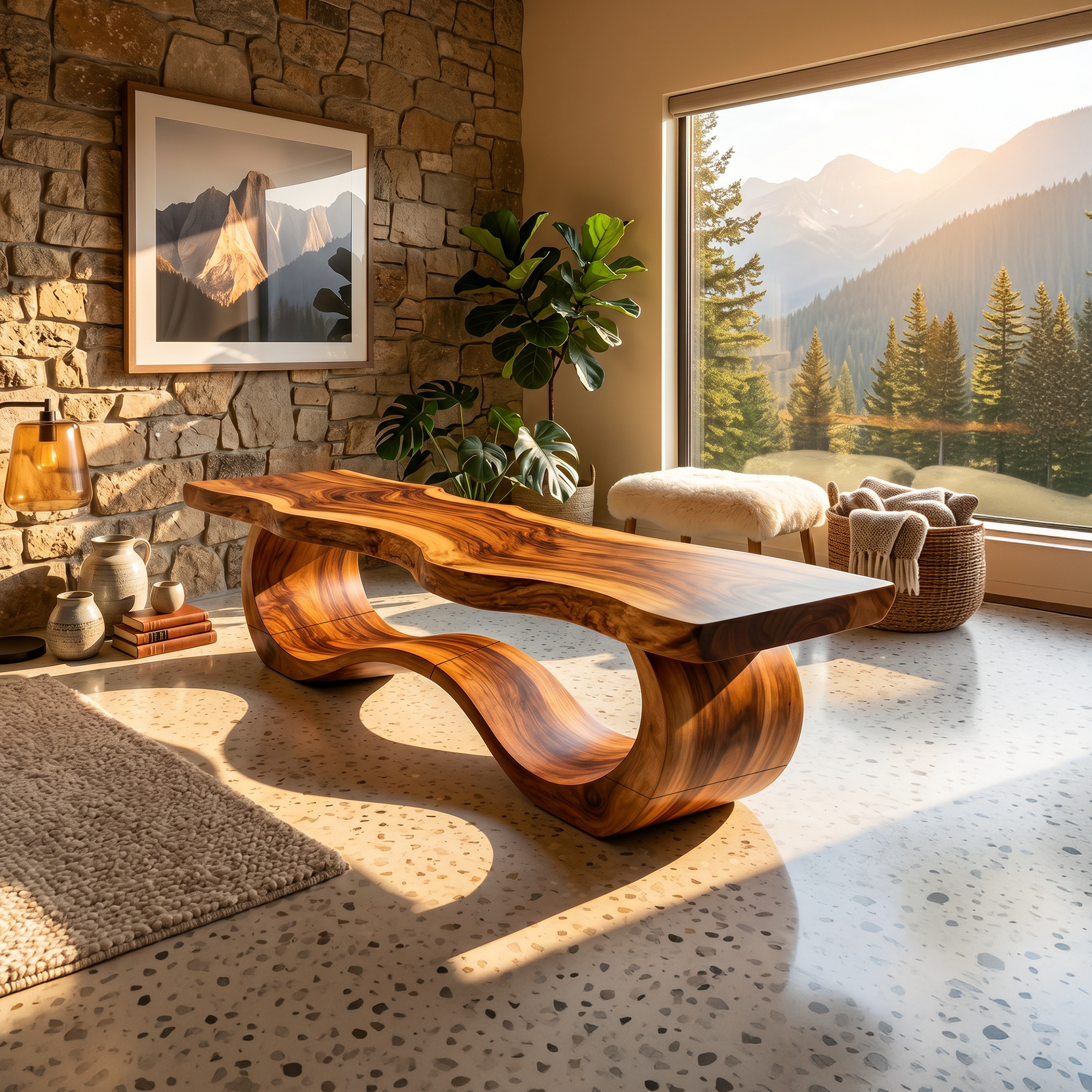 Modern Live Edge Wave Bench For Patio Interior Area SILDTTNBEN015