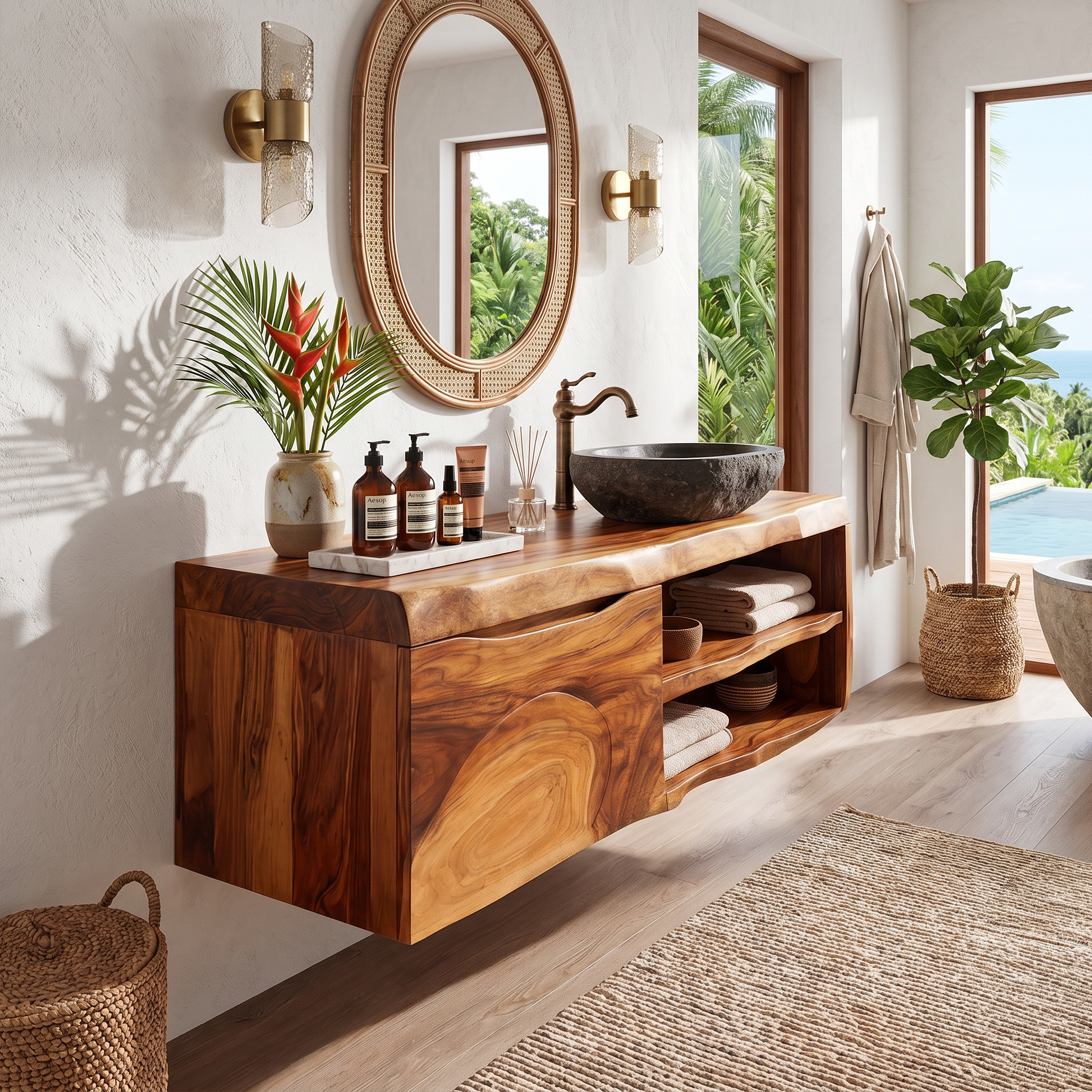 Organic Floating Bathroom Vanity Tropical Spa Retreat SILDTTRBRV190