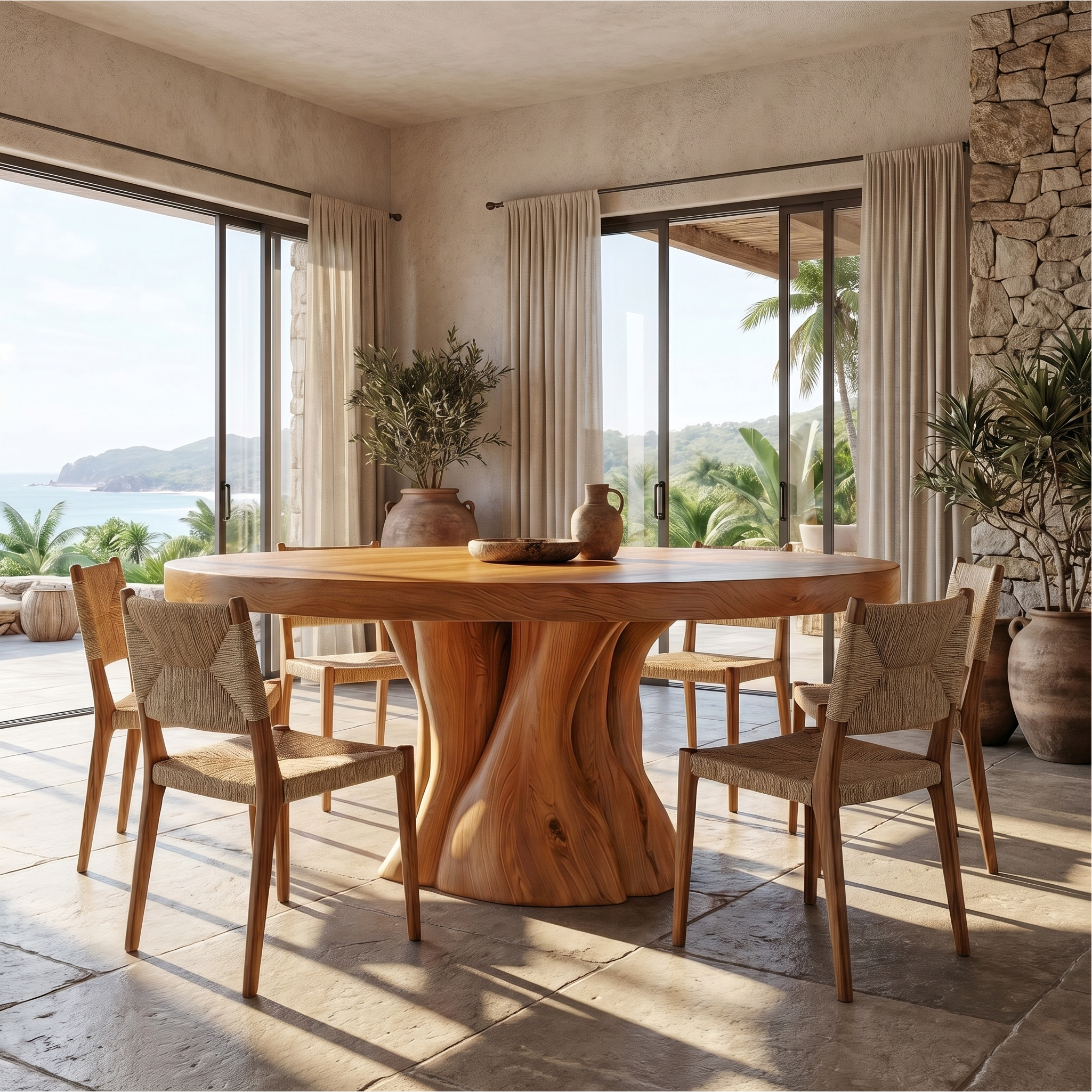 Organic Rustic Round Dining Table For Dining Room SINLKIDT177