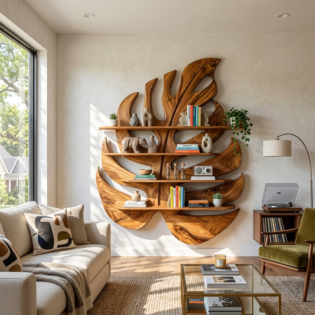 Handmade Wooden Leaf Shape Shelf For Modern Home RTTHTTBS082