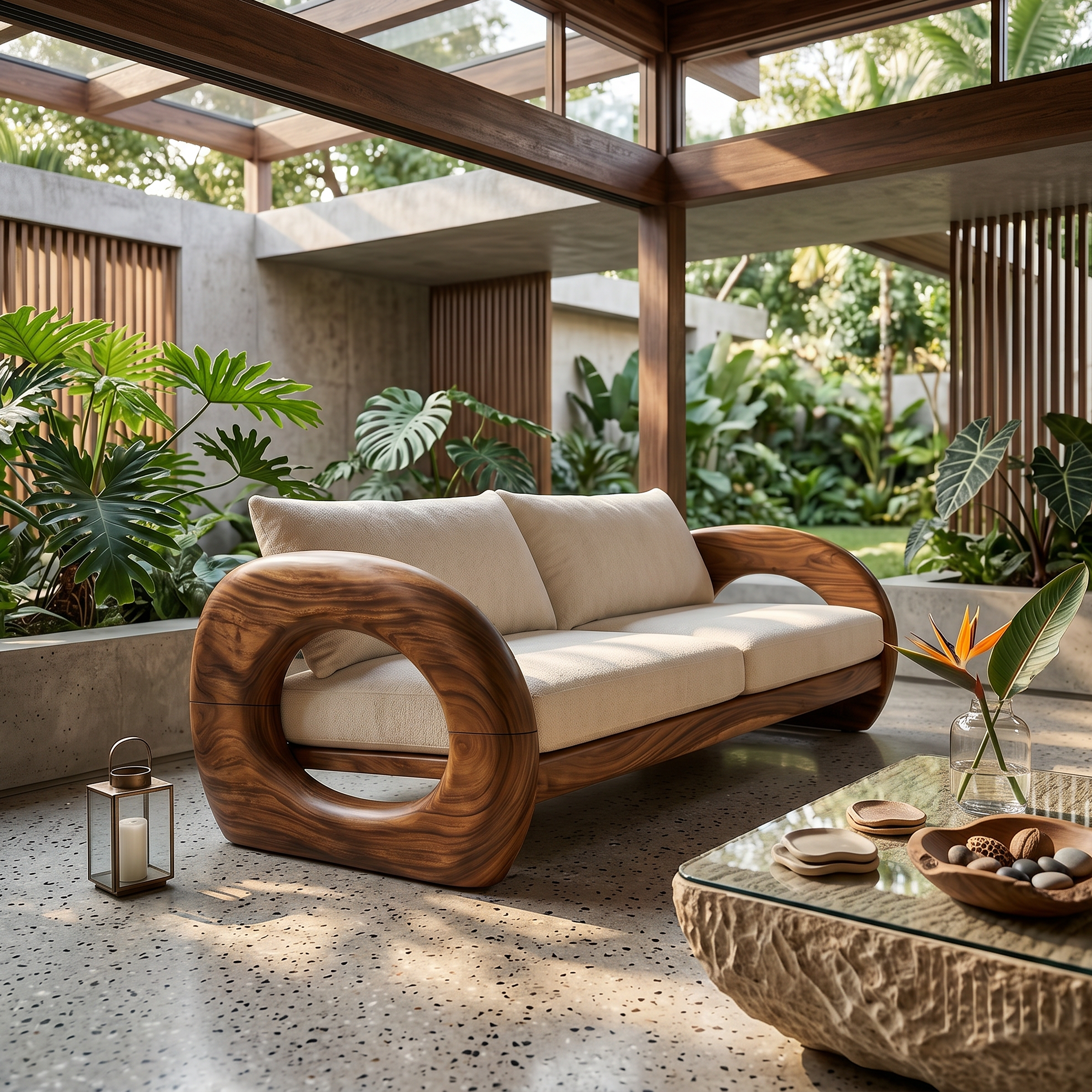 Tropical Organic Wooden Sofa Resort Lounge Space SILDTTRSFA004